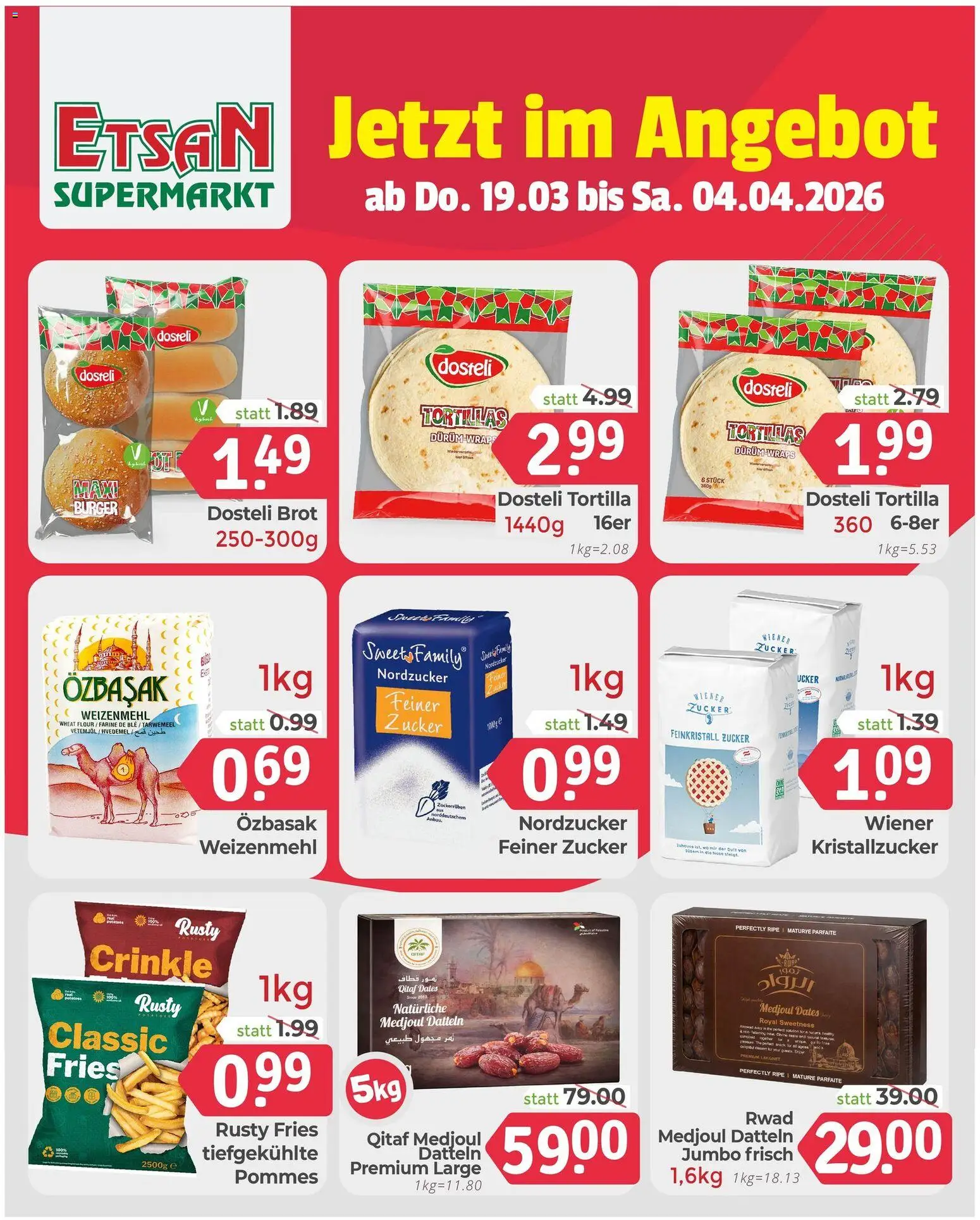 ETSAN Flugblatt gültig ab 19.03.2026 | Seite: 3 | Produkte: Zucker, Brot