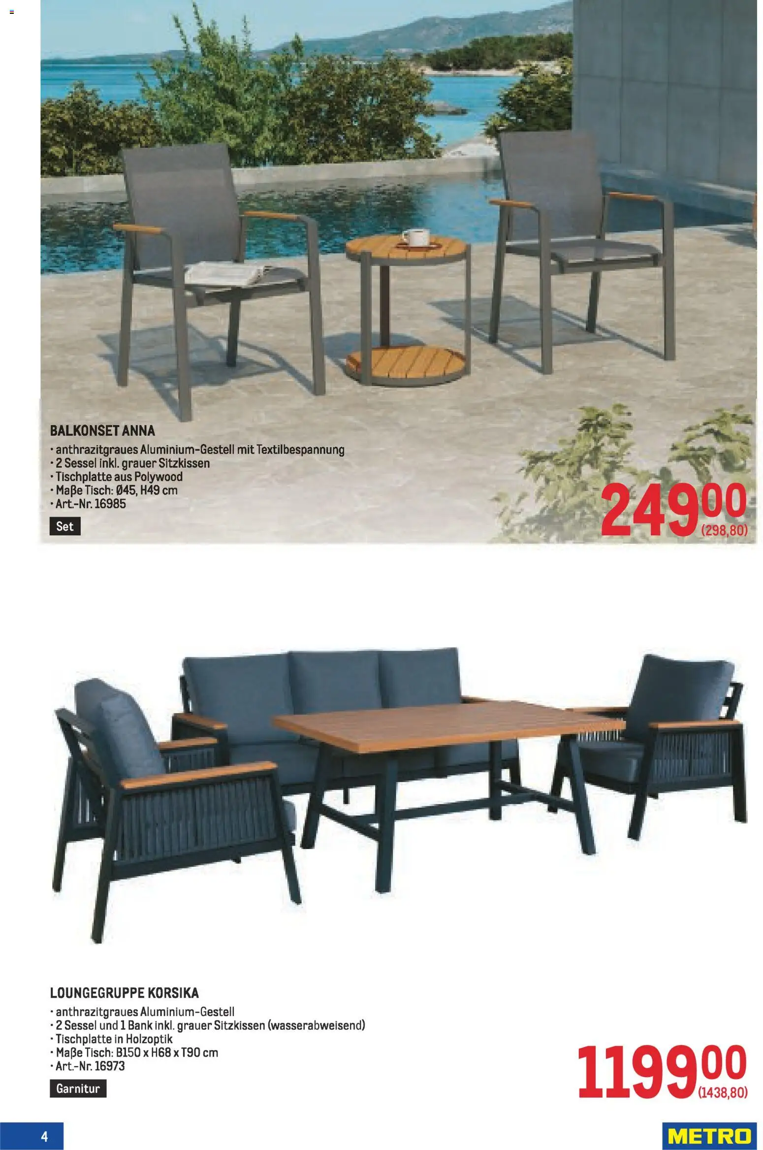 Metro Garten Online Spezial gültig ab 19.02.2026 | Seite: 4 | Produkte: Sessel, Tisch