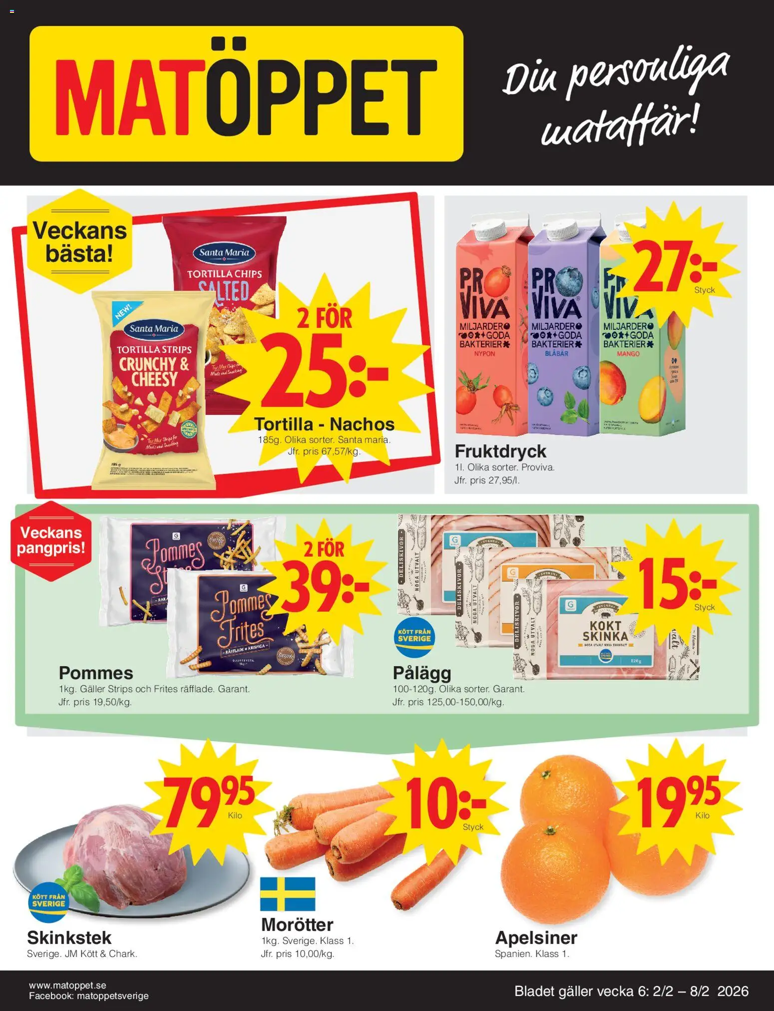 Matöppet reklamblad aktuell från 02.03.2026 | Sida: 1 | Produkter: Galler, Chips, Apelsiner, Blåbär