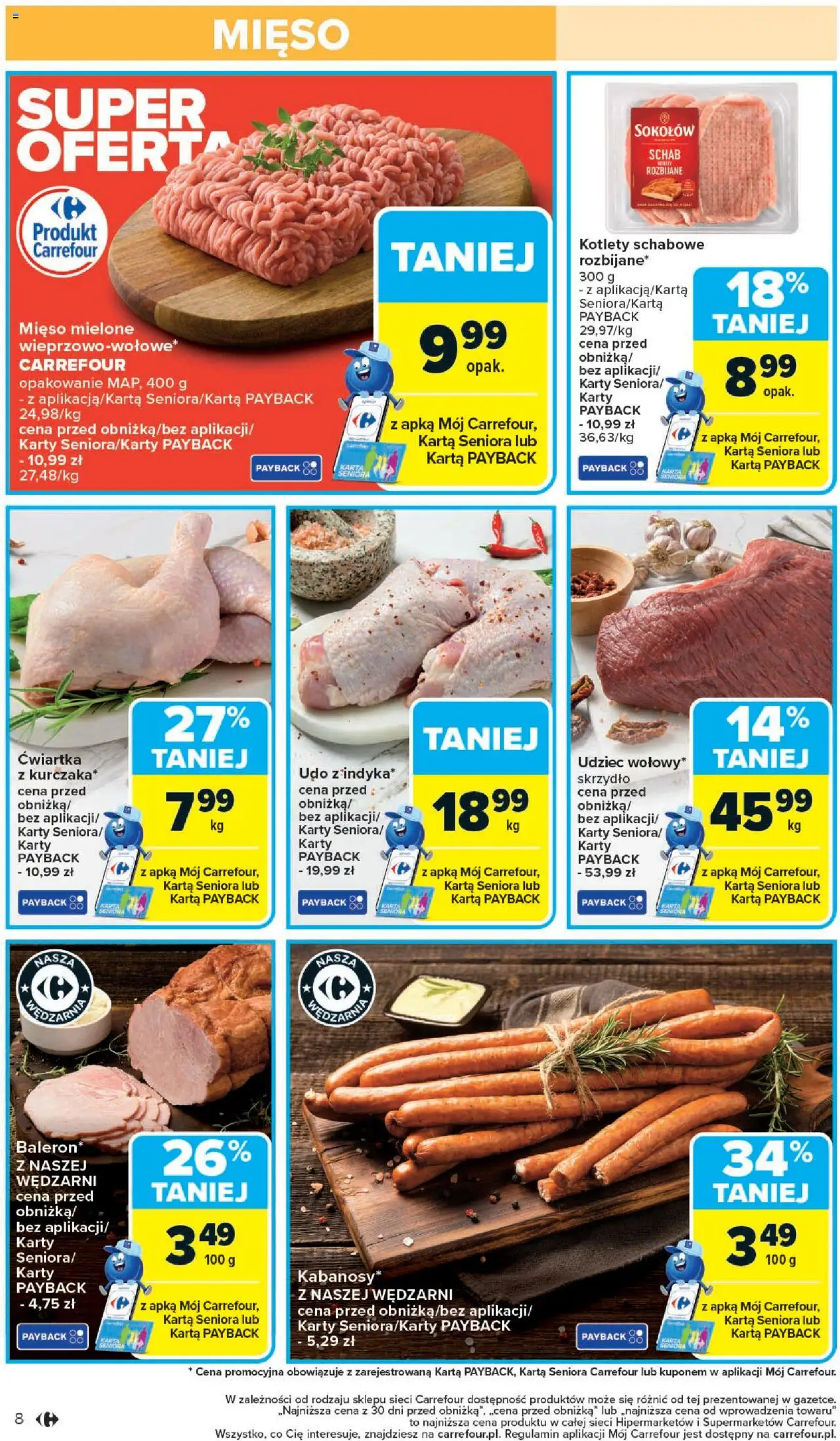Carrefour Gazetka od 25.08.2025 | Strona: 8 | Produkty: Karta, Schab, Mięso, Kotlety