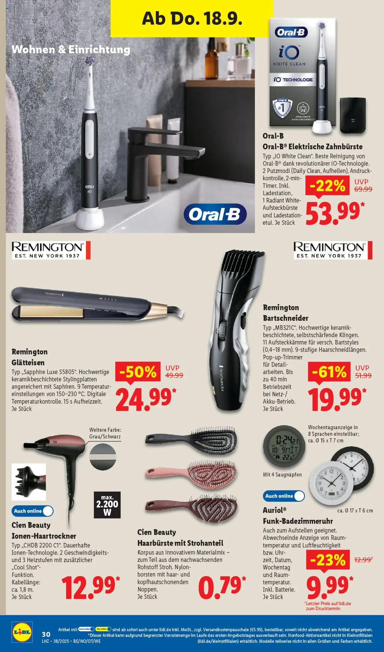 Lidl Prospekt Zossen – gültig ab 15.09.2025 | Seite: 46 | Produkte: Elektrische zahnbürste, Zahnbürste, Glätteisen, Uhr