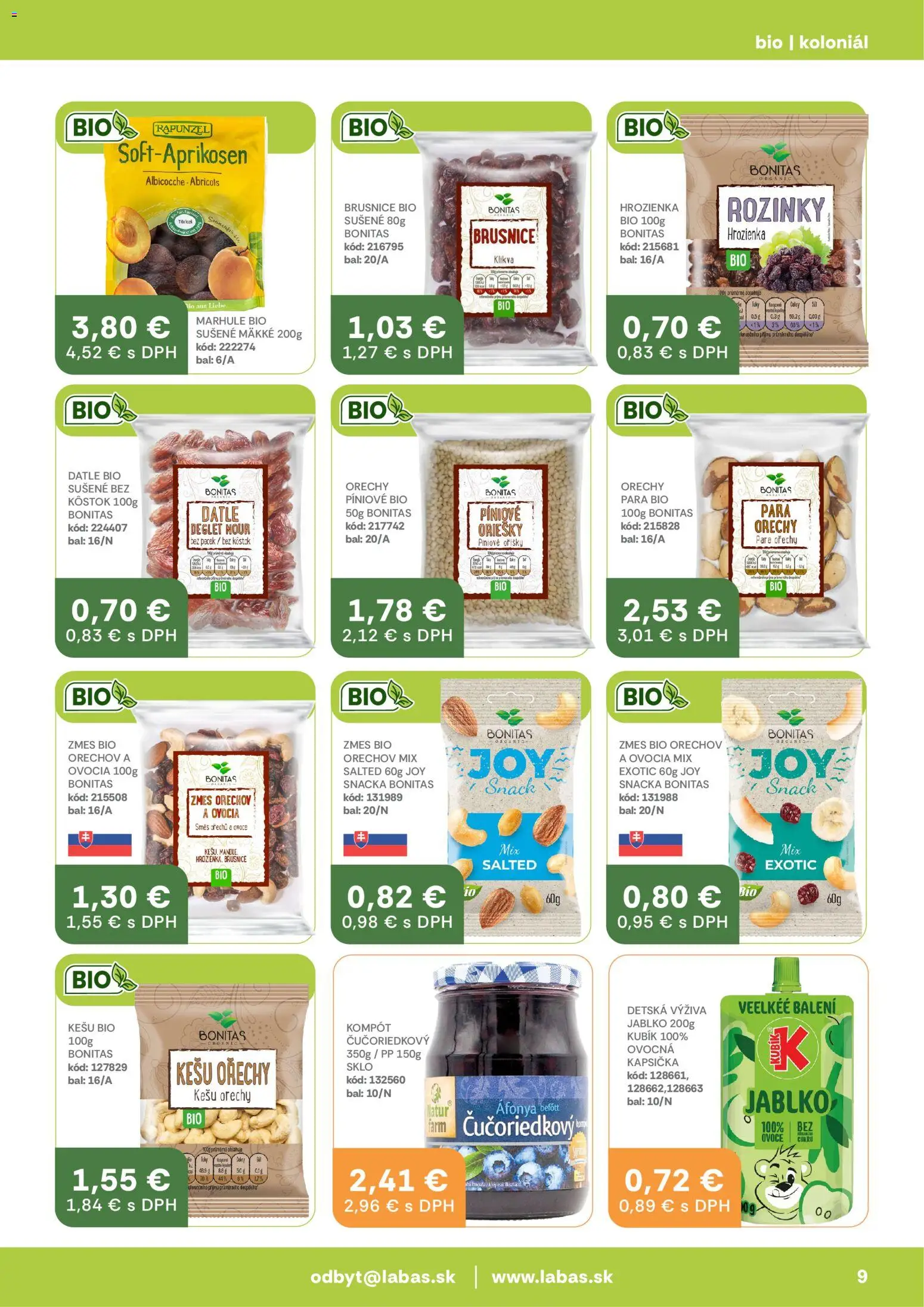 Nové Labaš akcie – leták je platný od 24.04.2026 | Strana: 9 | Produkty: Orechy, Hrozienka, Kešu orechy, Marhule