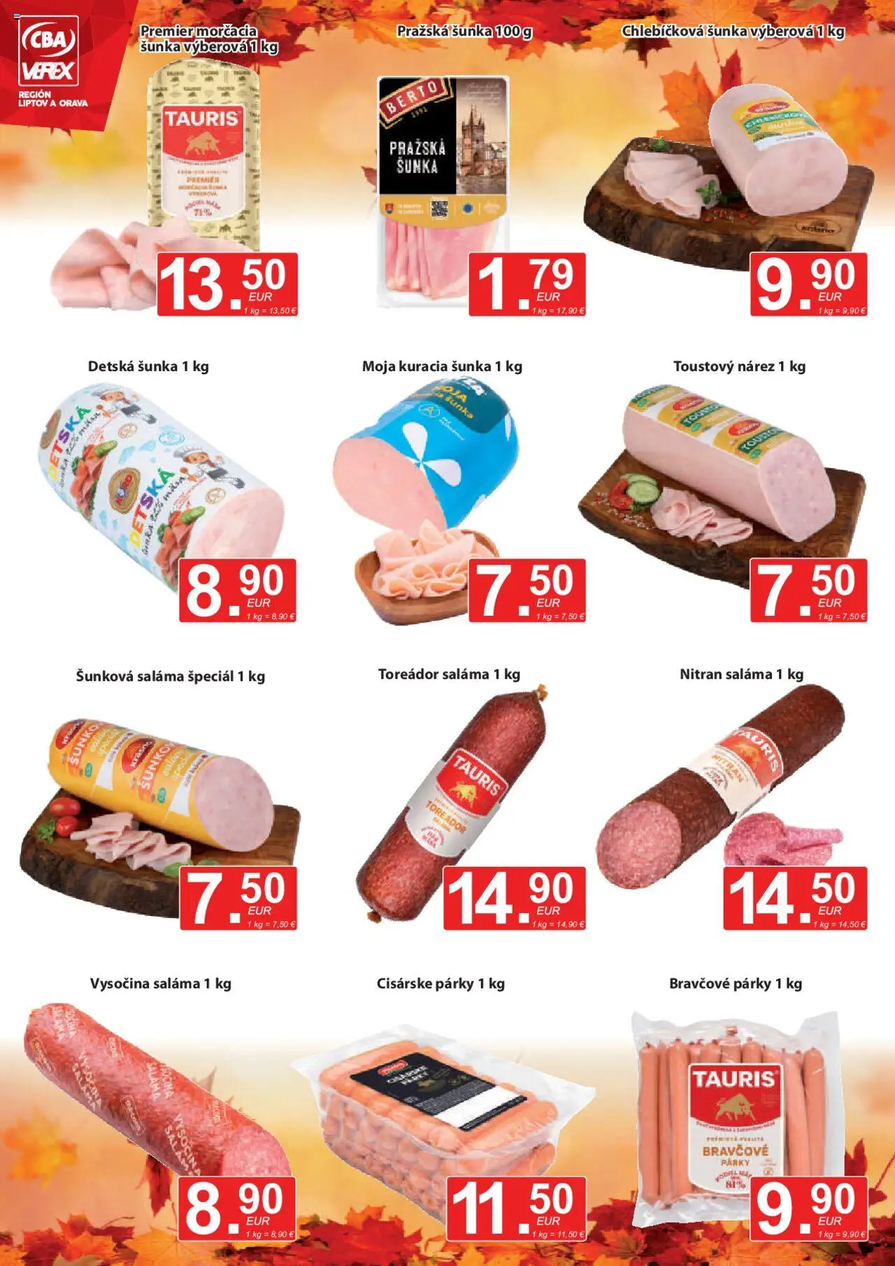Nové CBA Verex akcie – leták je platný od 16.10.2025 | Strana: 2 | Produkty: Saláma, Šunka, Párky