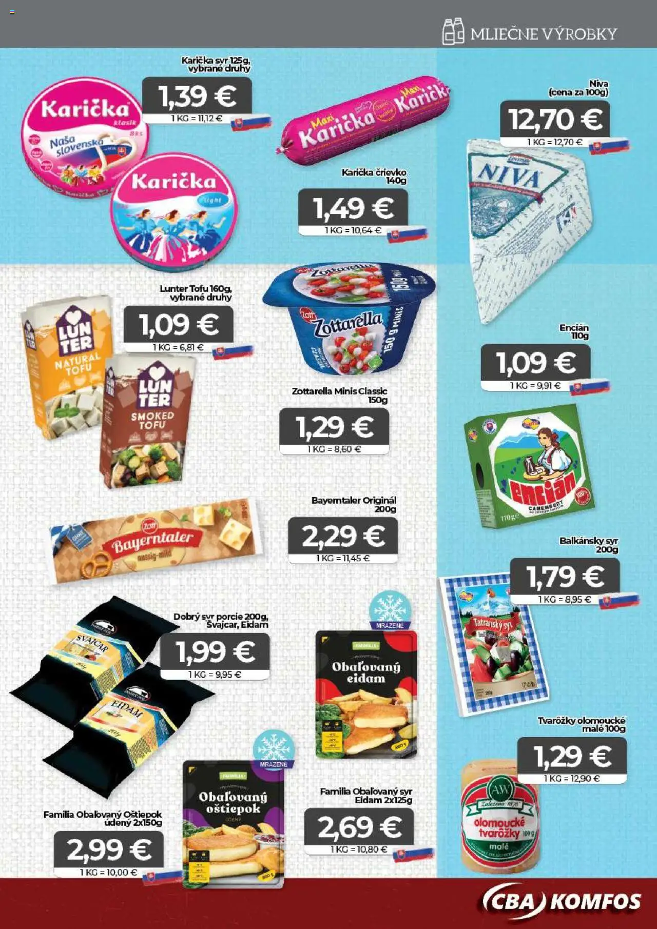 CBA Komfos leták │ platný od 18.07.2025 | Strana: 5 | Produkty: Syr, Eidam, Tofu, Encián