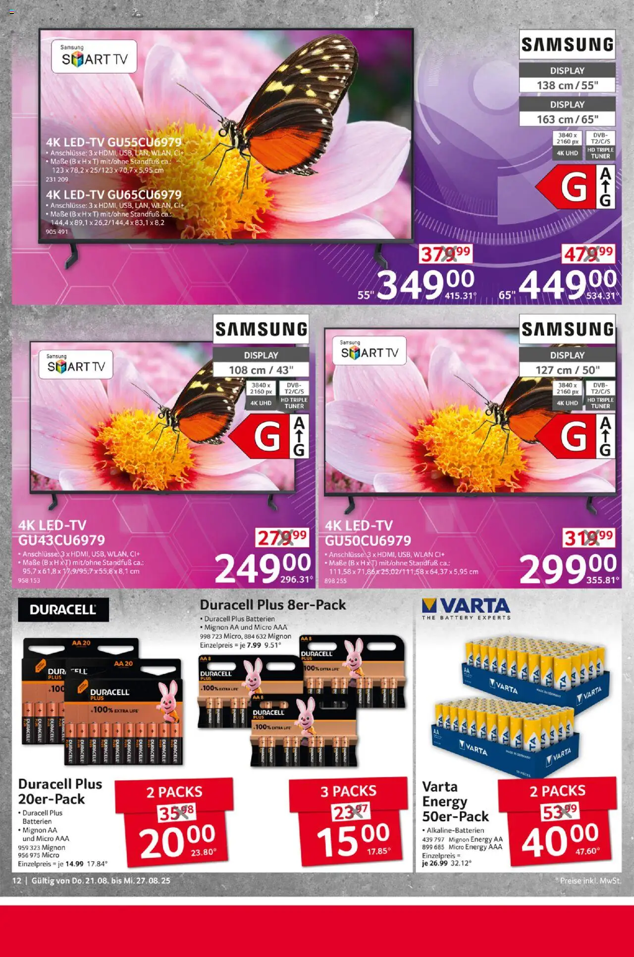 Selgros  Non Food - gültig ab dem 21.08.2025 | Seite: 12 | Produkte: Batterien, Energy, Samsung, Smart TV