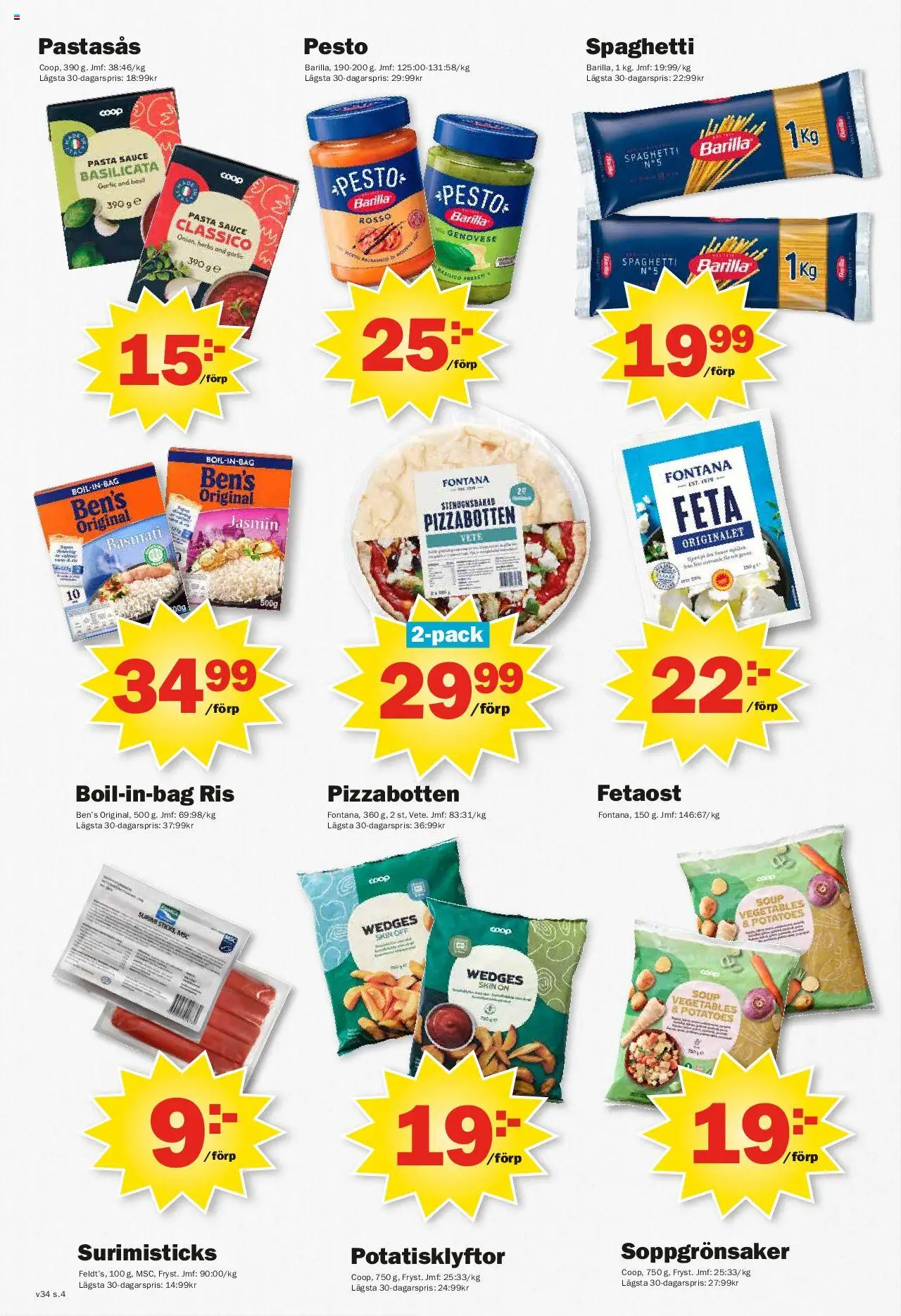 Pekås reklamblad aktuell från 18.08.2025 | Sida: 4 | Produkter: Fetaost, Ris, Pasta, Pesto