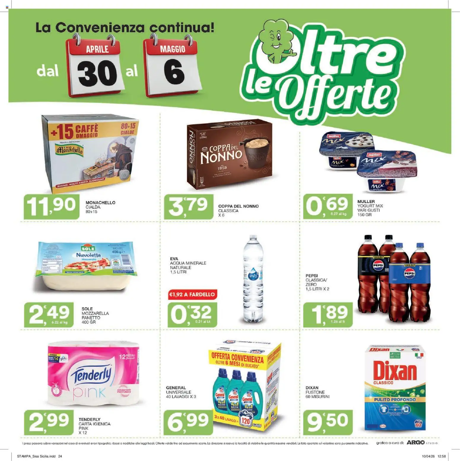 Volantino SISA del 23.04.2026 | Pagina: 24 | Prodotti: Yogurt, Mozzarella, Acqua minerale, Pepsi