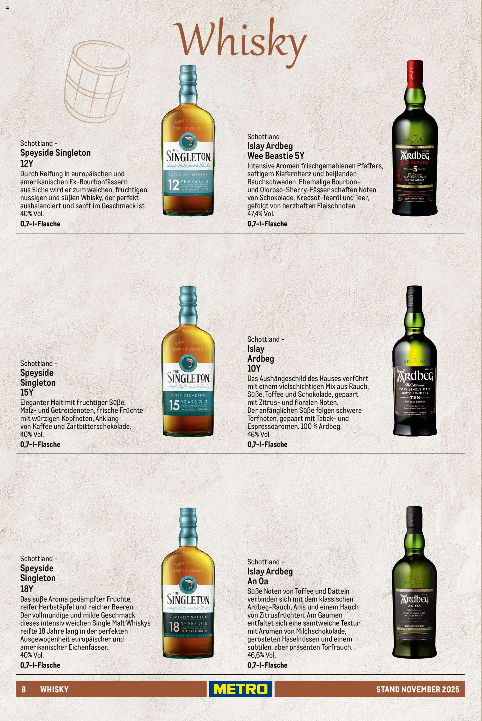 Metro - Spirituosen Sortiment – gültig ab 01.12.2025 | Seite: 8 | Produkte: Whisky, Kaffee, Bourbon