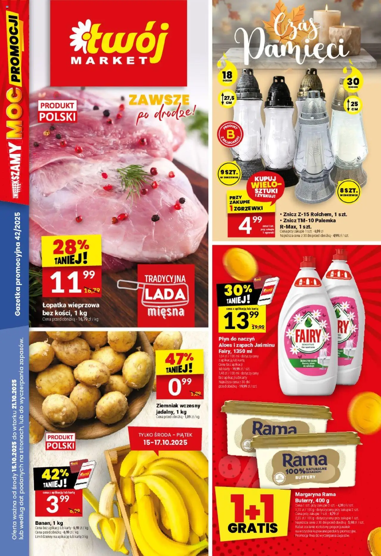 Twój Market Gazetka od 15.10.2025 | Strona: 1 | Produkty: Karta, Aloes, Łopatka wieprzowa, Fairy