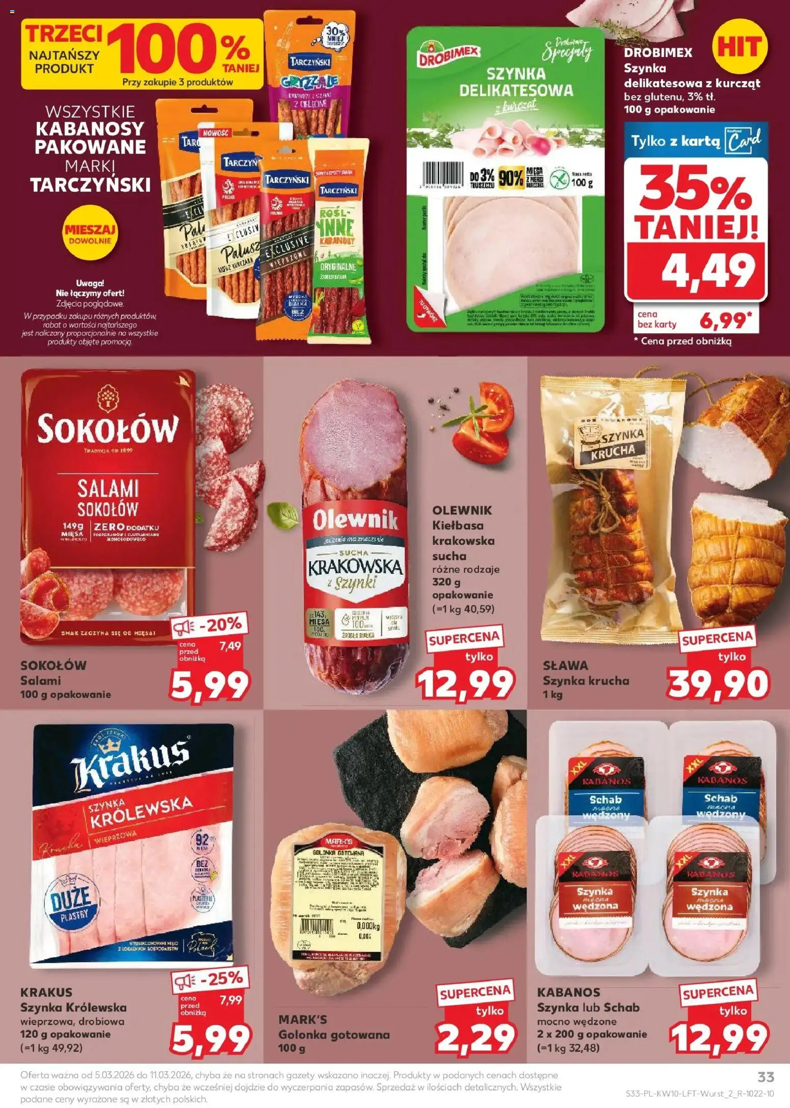 Kaufland gazetka od 05.03.2026 | Strona: 33 | Produkty: Karta, Szynka, Bułka, Salami