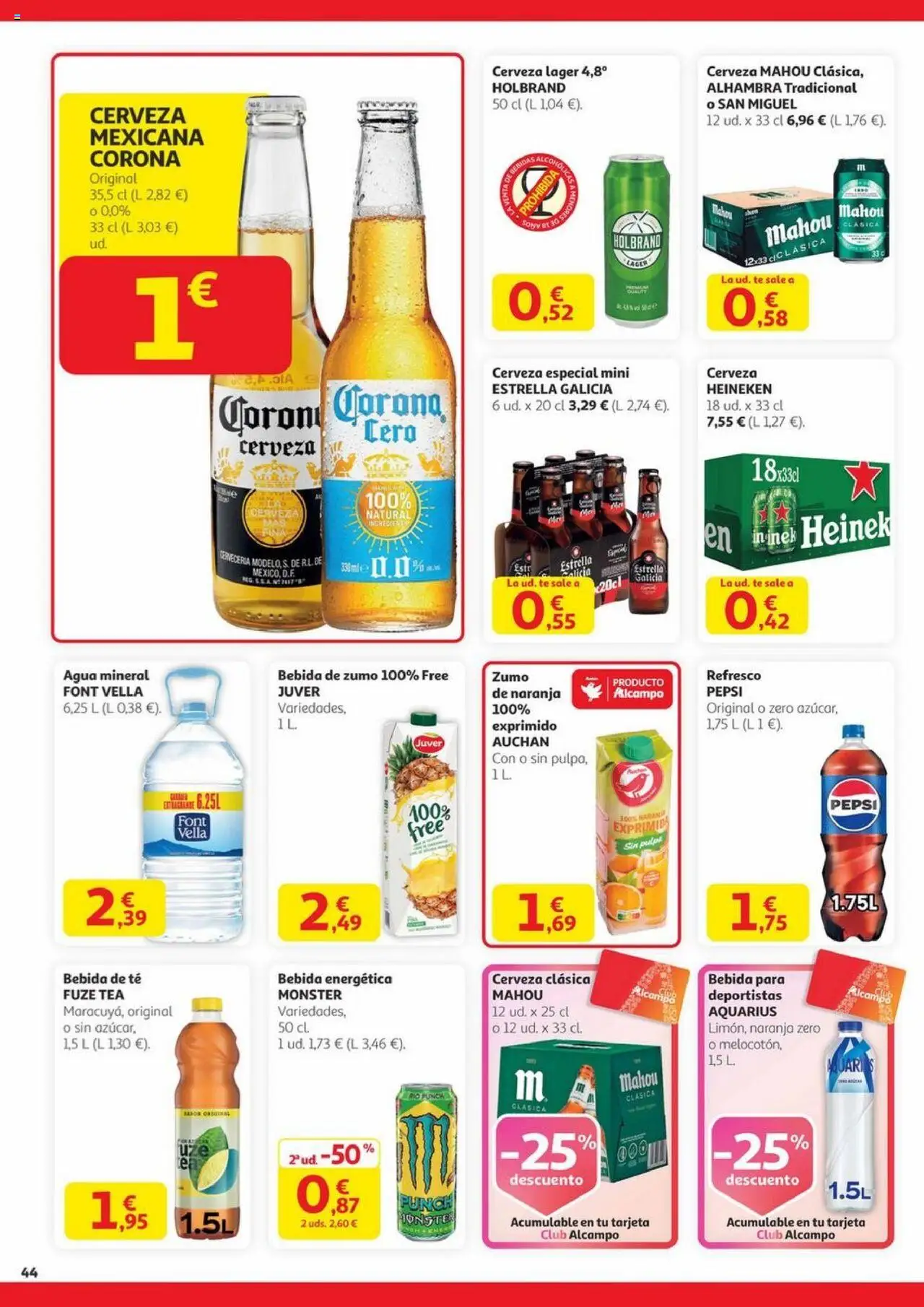 Alcampo - Canarias │ válido desde el 14.08.2025 | Página: 44 | Productos: Cerveza, Té, Agua mineral, Σπανάκι