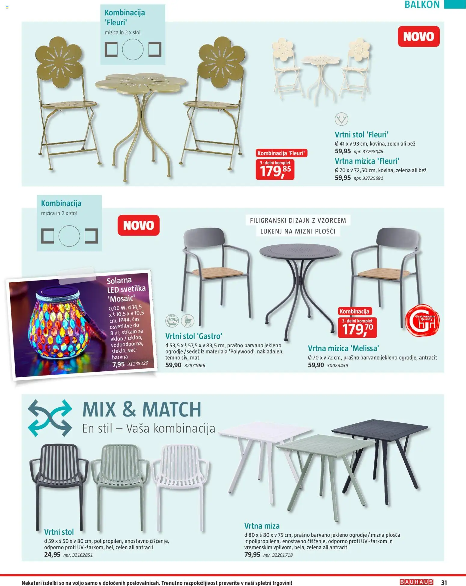 Novi Bauhaus katalog ponudbe – veljaven od 22.04.2026 | Stran: 31 | Izdelki: Vrtna mizica, Mizica, Miza, Stol