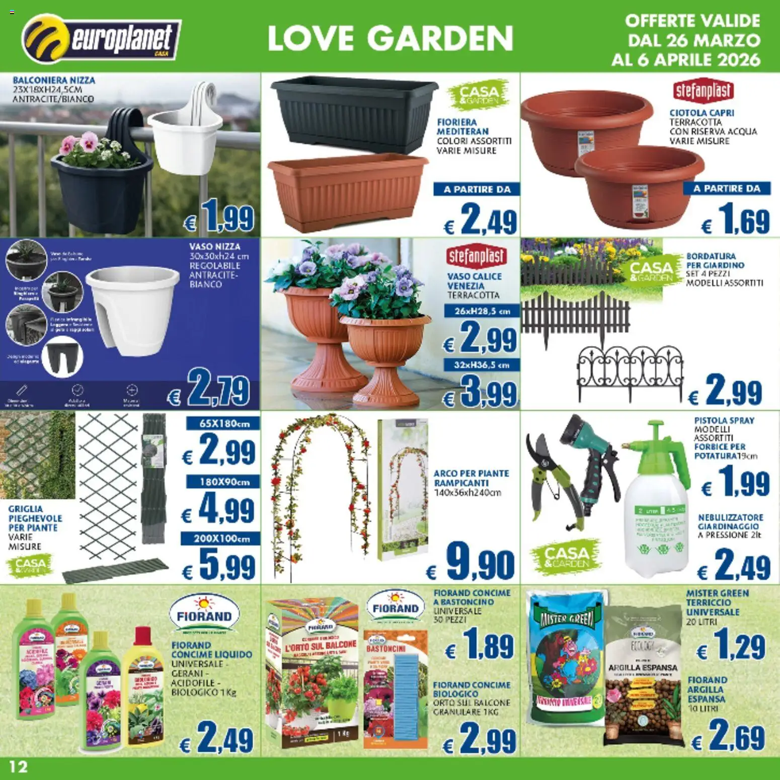 Volantino Europlanet Casa del 26.03.2026 | Pagina: 12 | Prodotti: Fioriera, Nebulizzatore, Gerani, Vaso