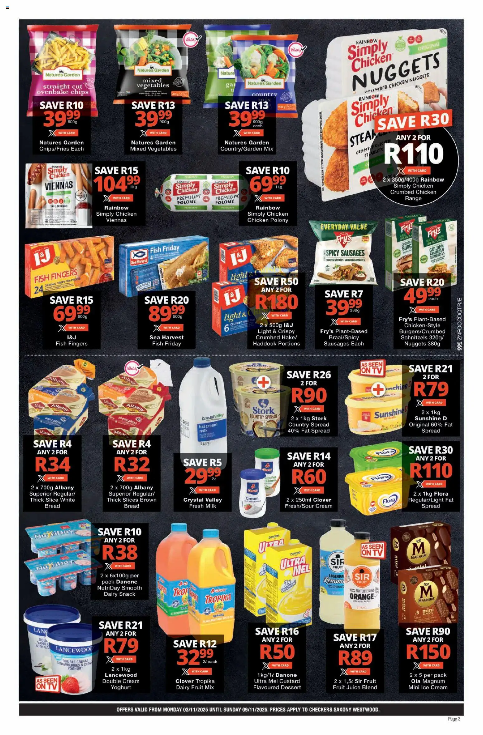 New Checkers catalogue – valid from 03.11.2025 | Page: 3 | Products: TV, Juice, Strawberries, Chips