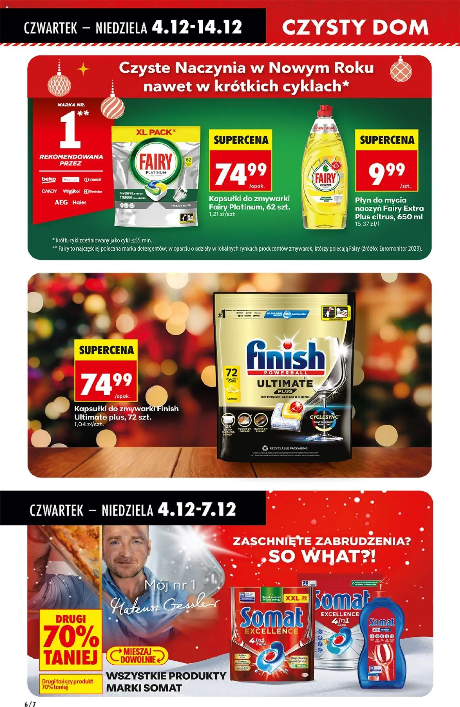 Biedronka gazetka - Drogeria od 04.12.2025 | Strona: 6 | Produkty: Fairy platinum, Finish, Kapsułki do zmywarki, Płyn do mycia naczyń