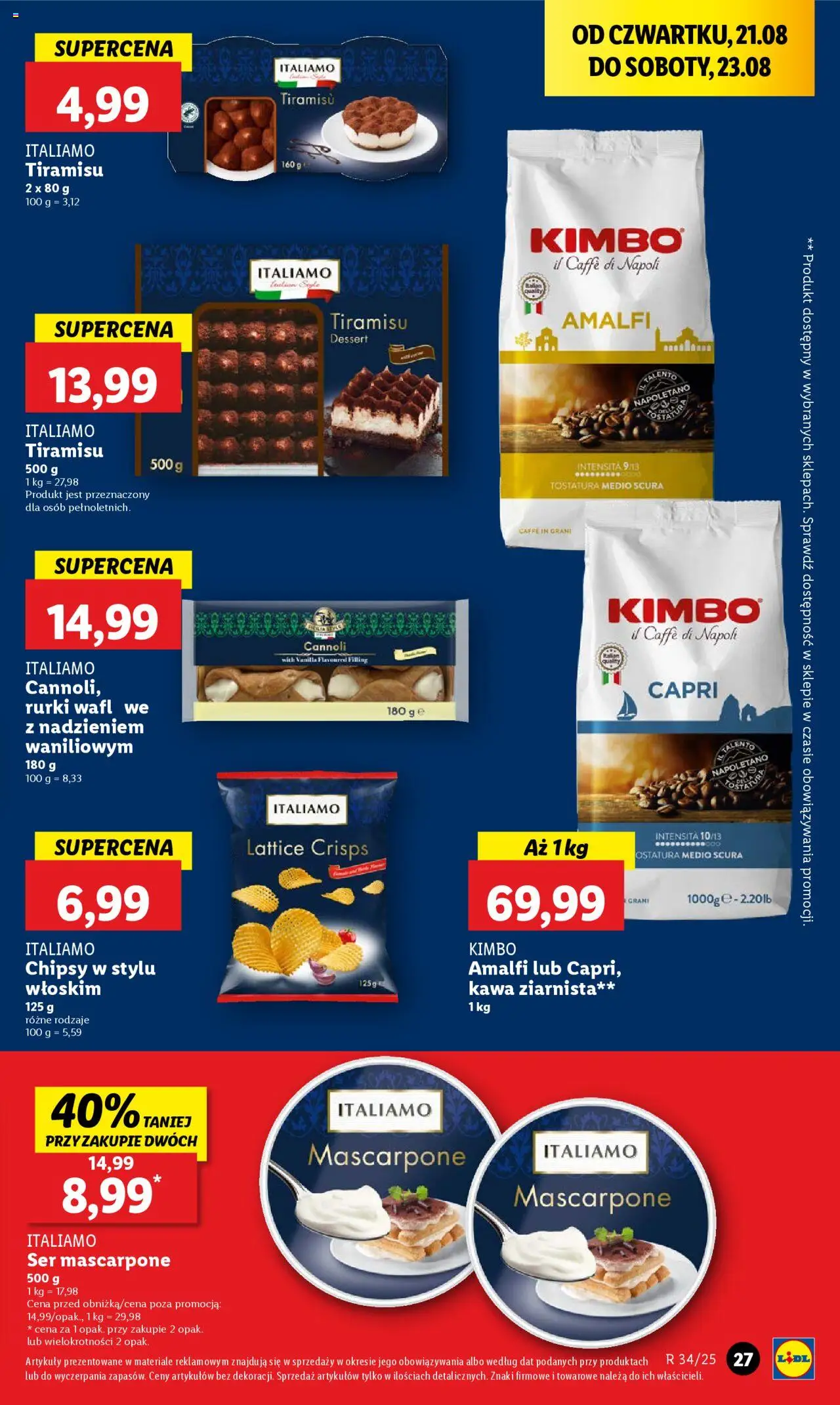 Lidl Gazetka od 21.08.2025 | Strona: 31 | Produkty: Chipsy, Tiramisu, Ser, Kawa