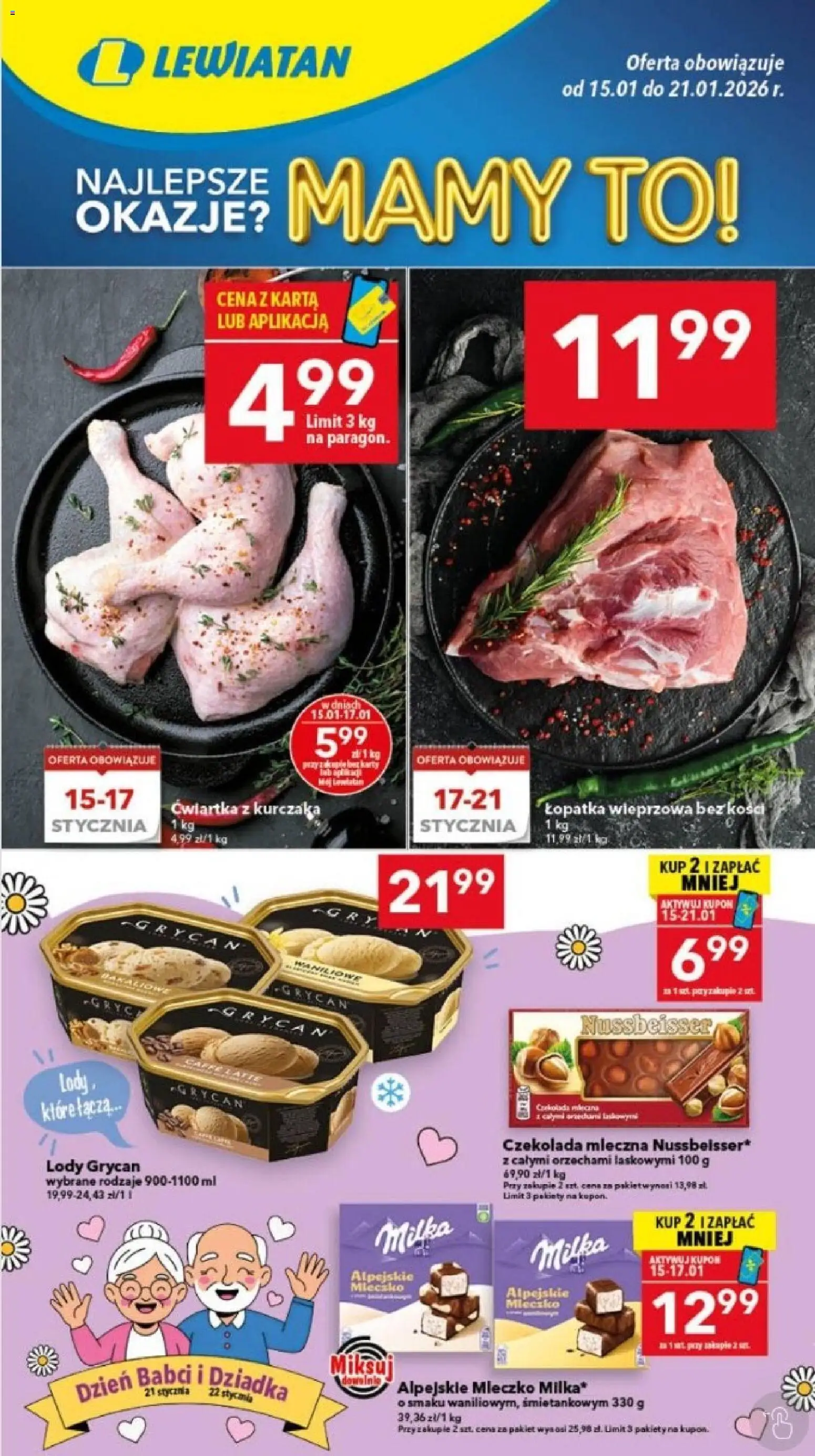 Lewiatan gazetka - Gdańsk od 15.01.2026 | Strona: 1 | Produkty: Karta, Lody Grycan, Łopatka wieprzowa, Czekolada