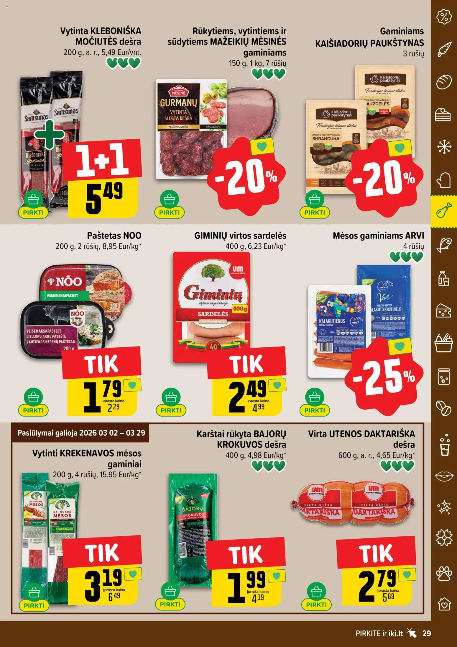 IKI akcijos nuo 02.03.2026 | Puslapis: 29 | Prekių: Sardelės, Jautienos, Dešra