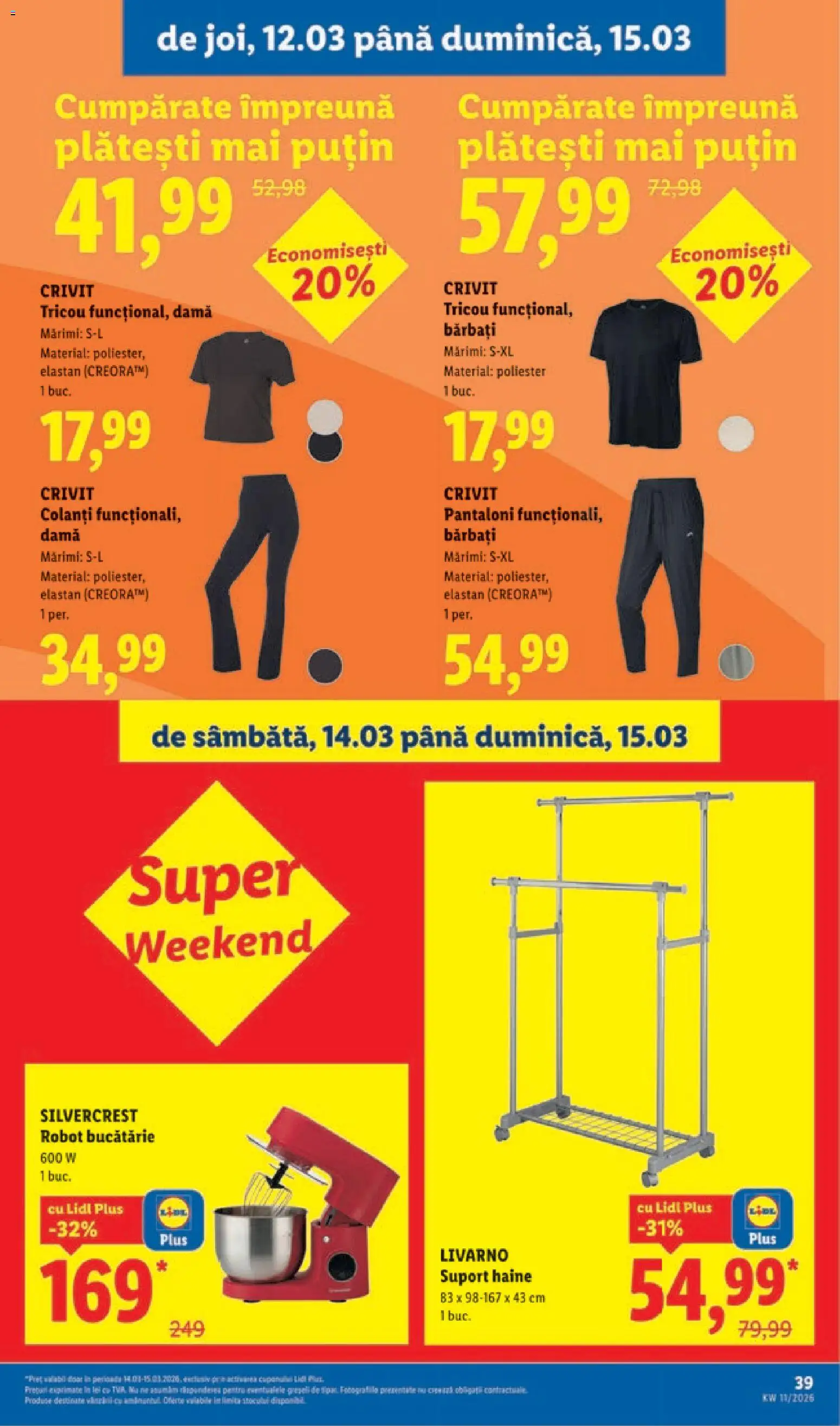 Noul catalog Lidl – valabil de la 09.03.2026 | Pagină: 39 | Produse: Robot, Tricou, Pantaloni, Colanți