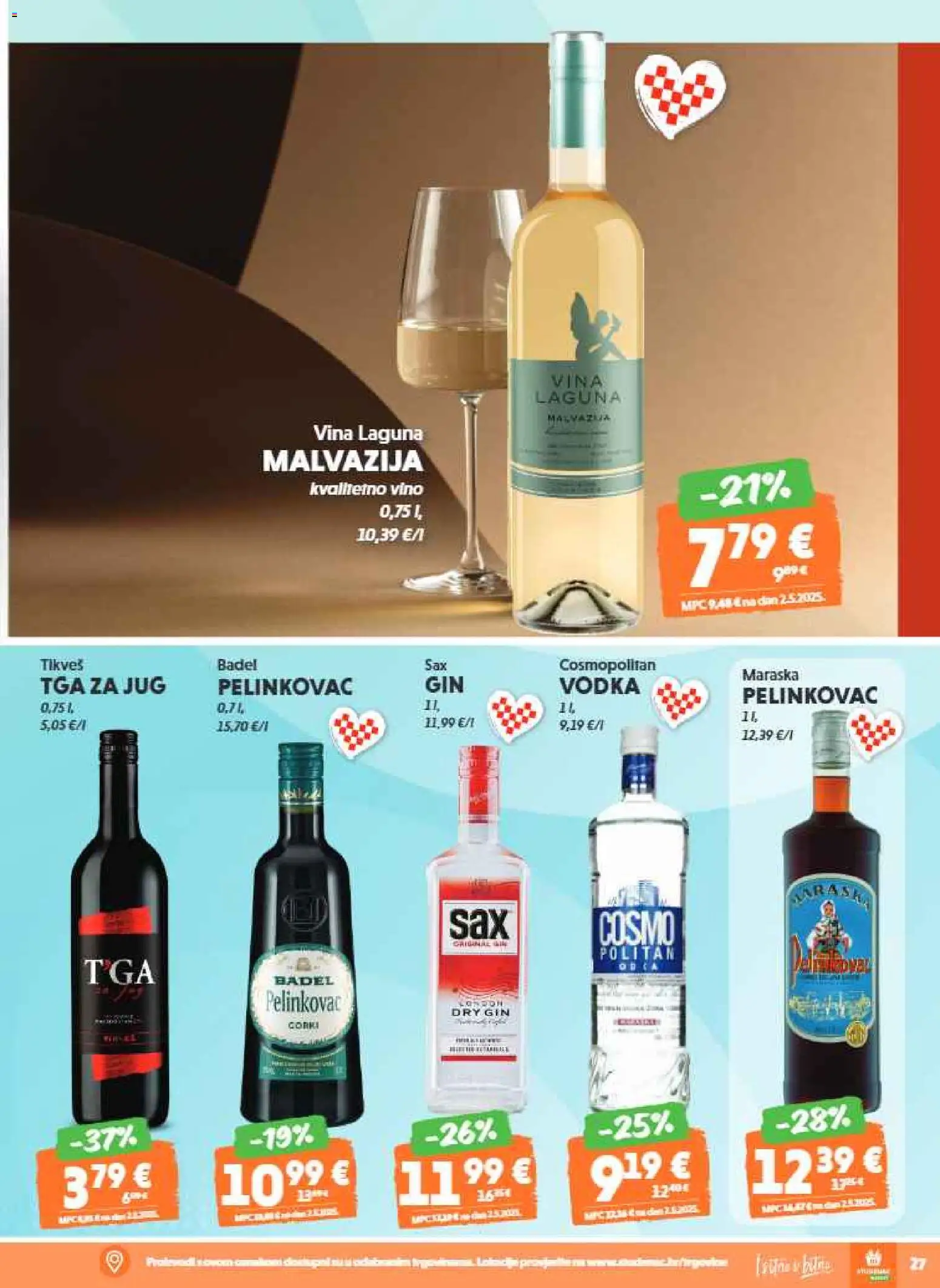 Studenac katalog | vrijedi od 04.02.2026 | Stranica: 27 | Proizvodi: Pelinkovac, Gin, Vino, Vodka