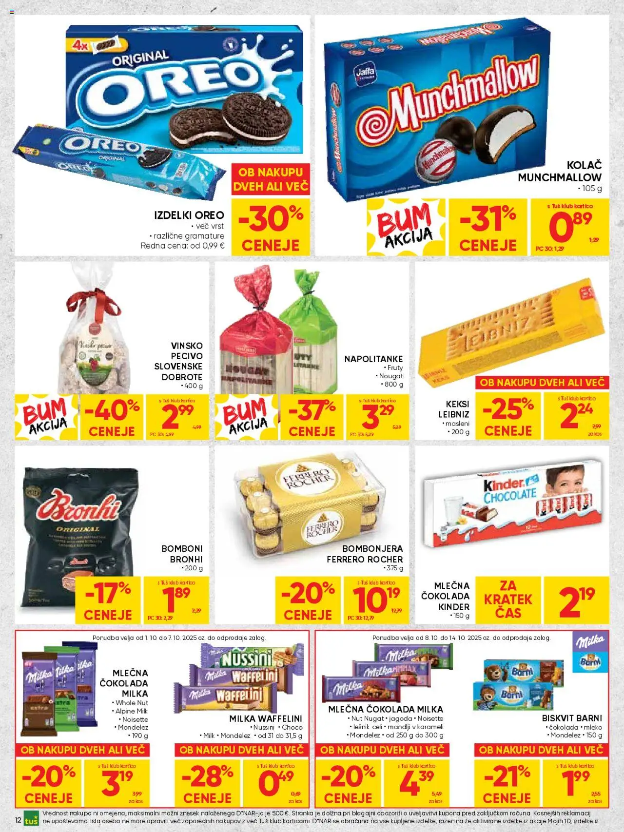 Novi Tuš katalog ponudbe – veljaven od 01.10.2025 | Stran: 12 | Izdelki: Kolač, Kos, Mleko, Cokolada