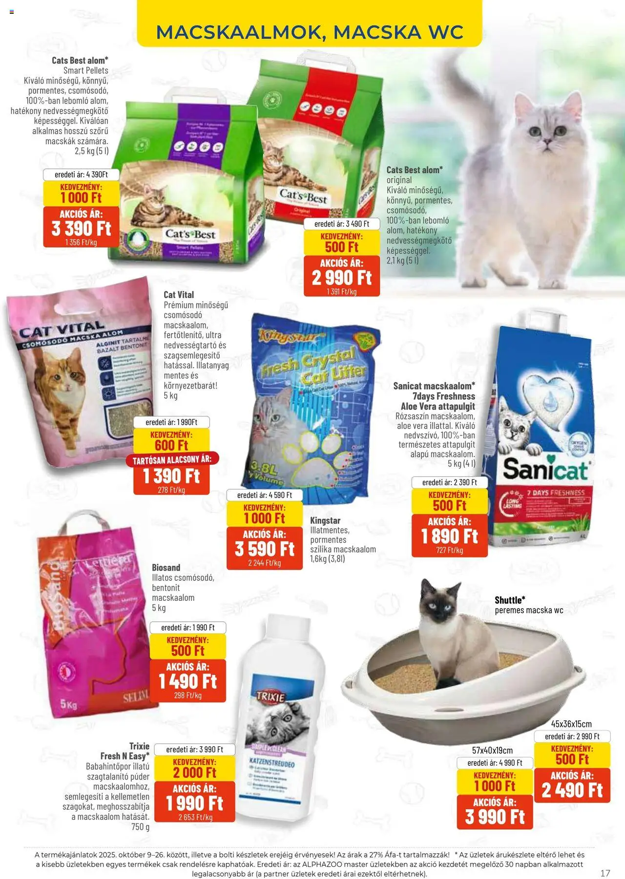 AlphaZoo akciós ujság - amely érvényes a következő dátumtól: 09.10.2025 | Oldal: 17 | Termékek: Macskaalom, Púder, WC, Aloe vera