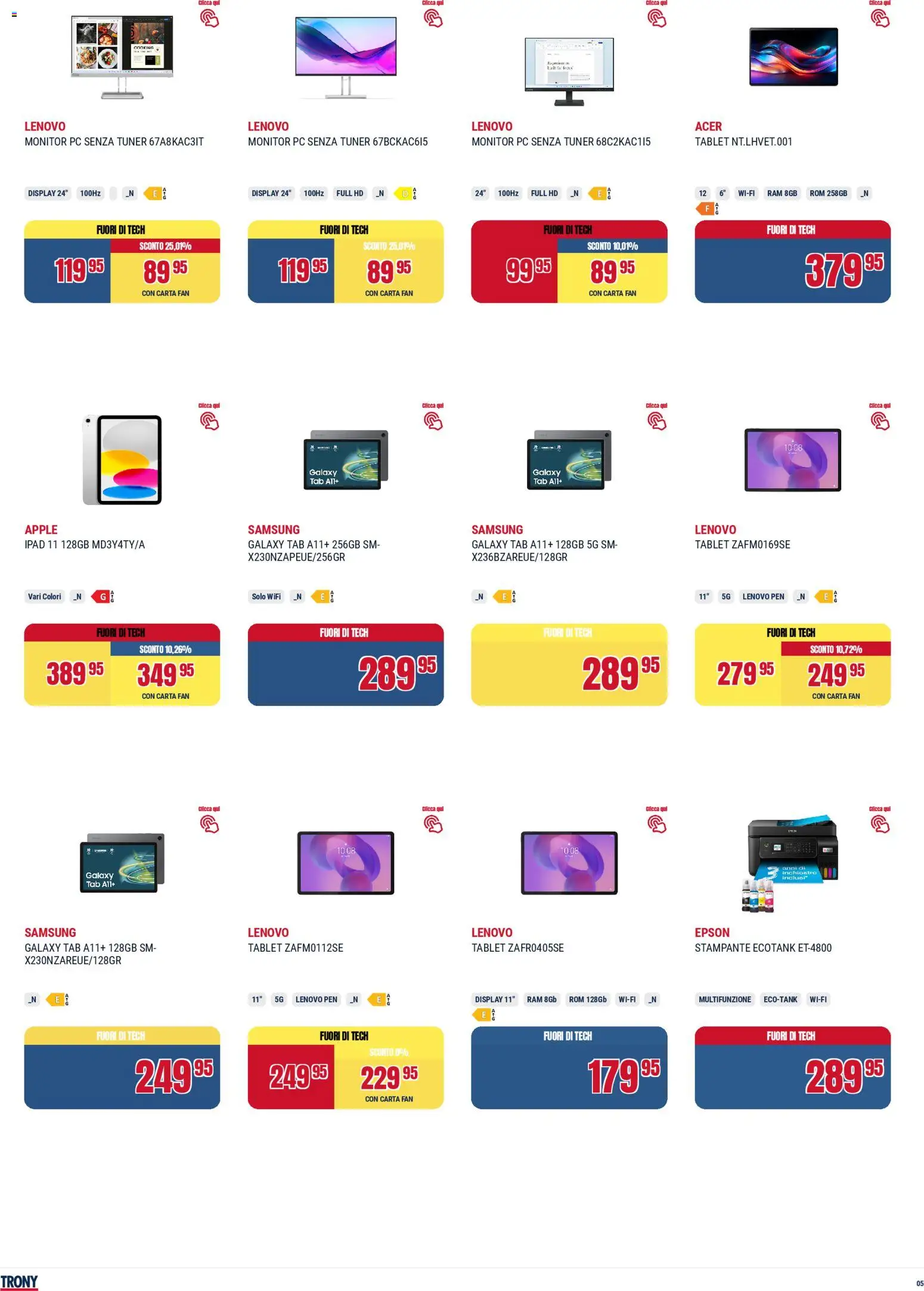 Volantino Trony del 19.02.2026 | Pagina: 5 | Prodotti: Tablet, PC, Fan, Ipad