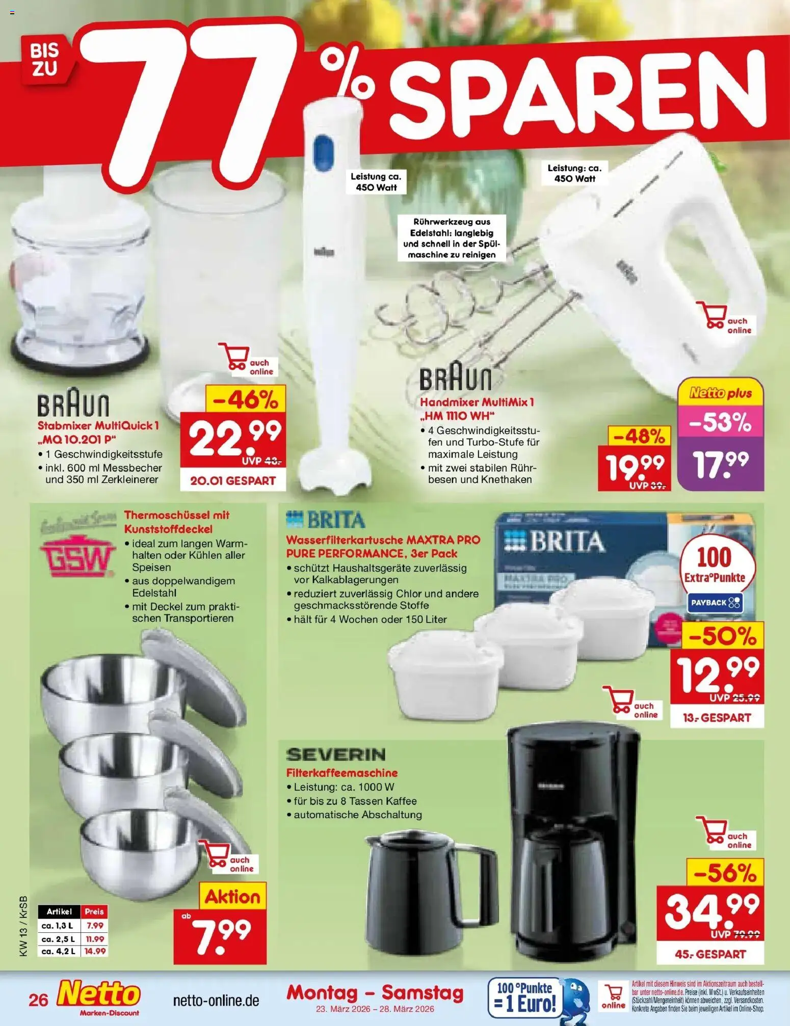 Netto Marken-Discount Prospekt Jüchen	 – gültig ab 23.03.2026 | Seite: 32 | Produkte: Kaffee, Handmixer, Filterkaffeemaschine, Stabmixer