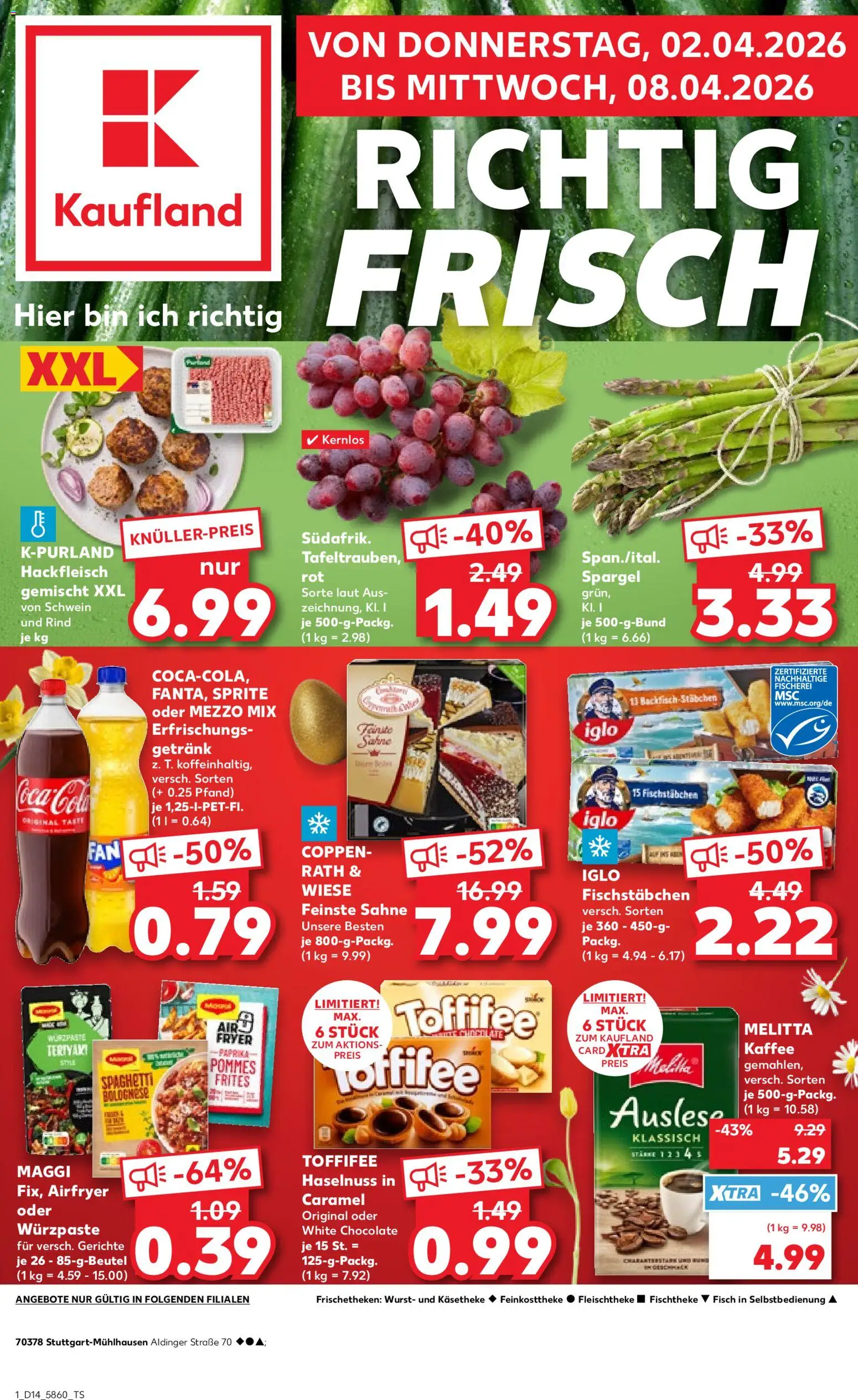 Kaufland Prospekt Stuttgart	 – gültig ab 02.04.2026 | Seite: 1 | Produkte: Coca cola, Sprite, Cola, Toffifee