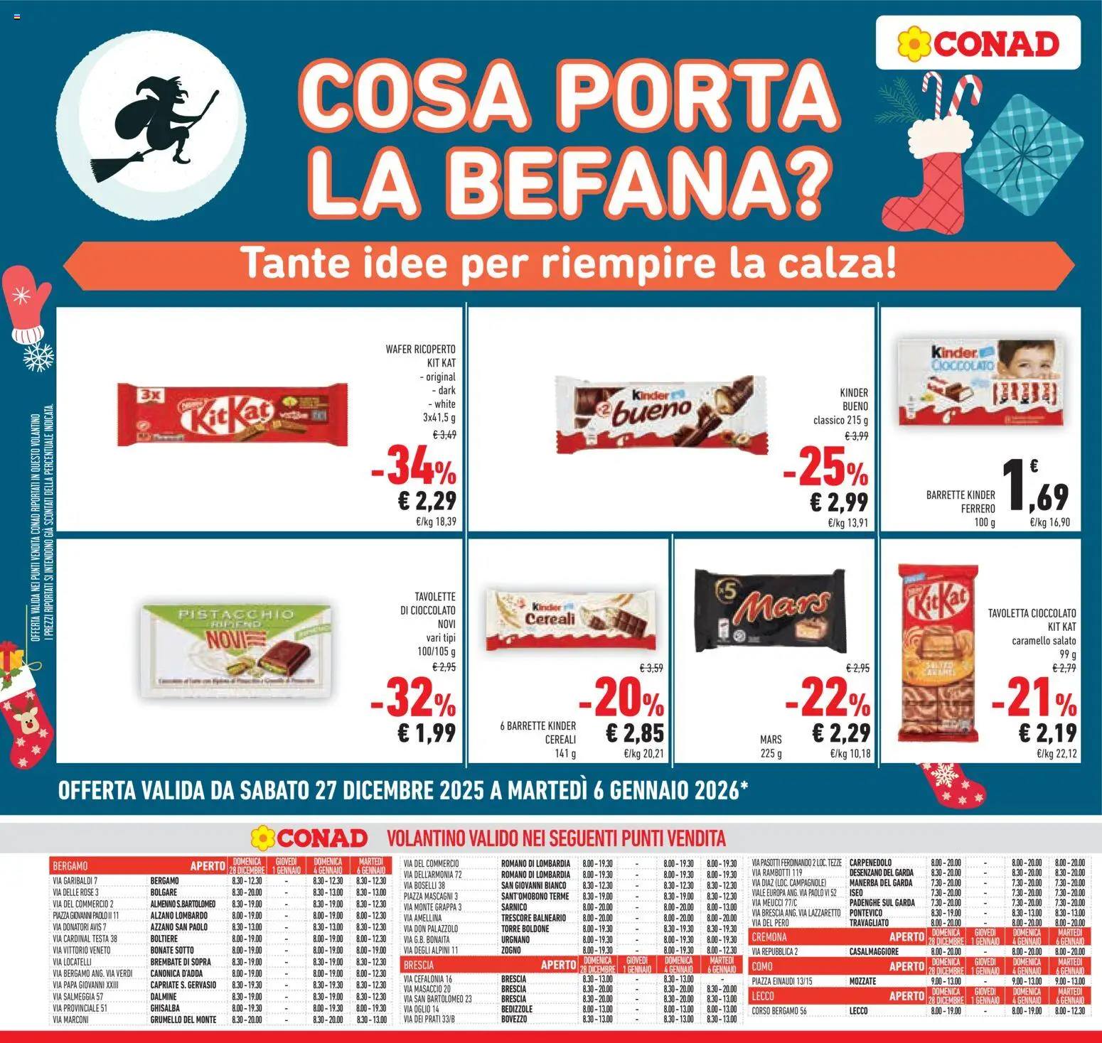 Volantino Conad del 27.12.2025 | Pagina: 28 | Prodotti: Cioccolato, Cereali, Grappa