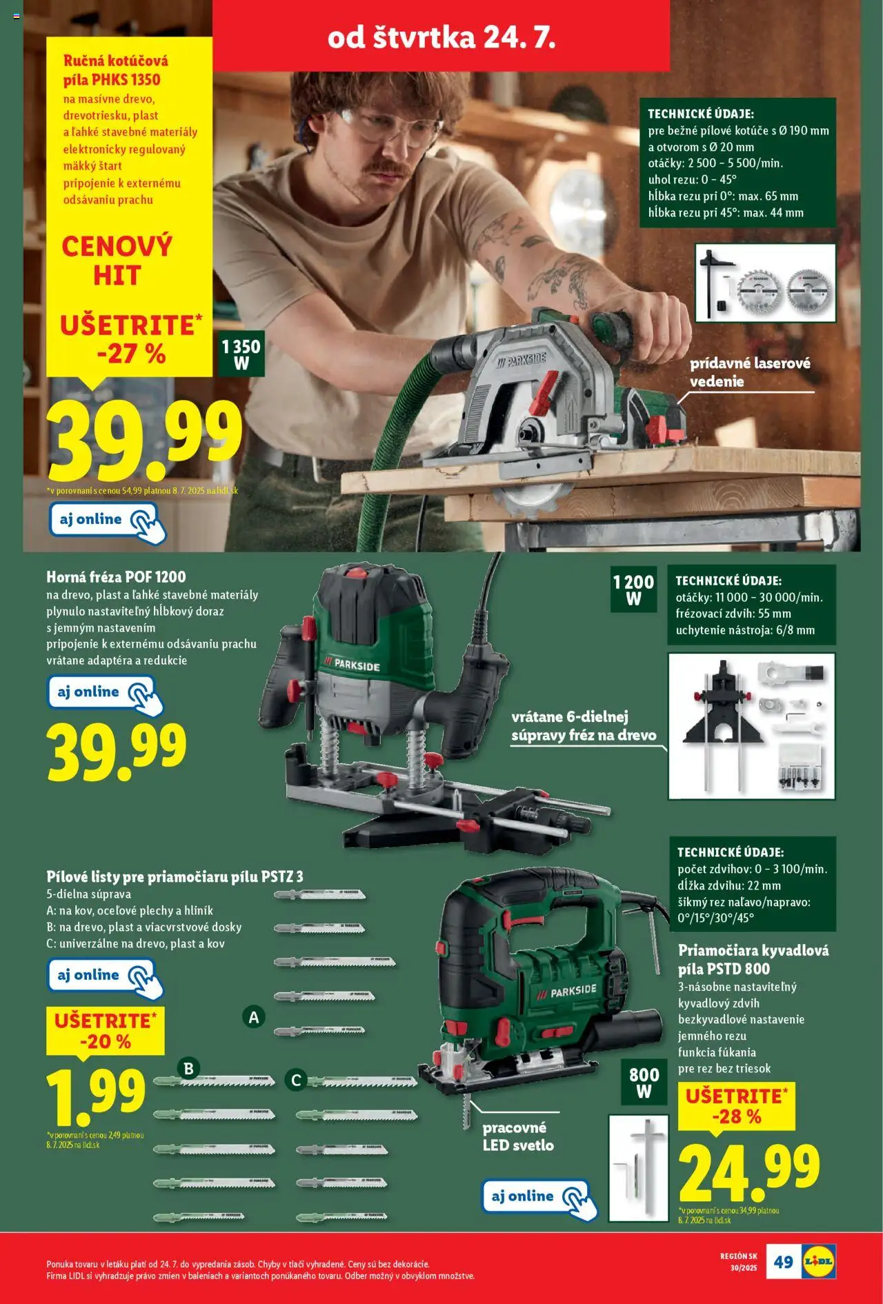 Lidl leták │ platný od 21.07.2025 | Strana: 71 | Produkty: Svetlo, Píla, Kotúčová píla, Fréza
