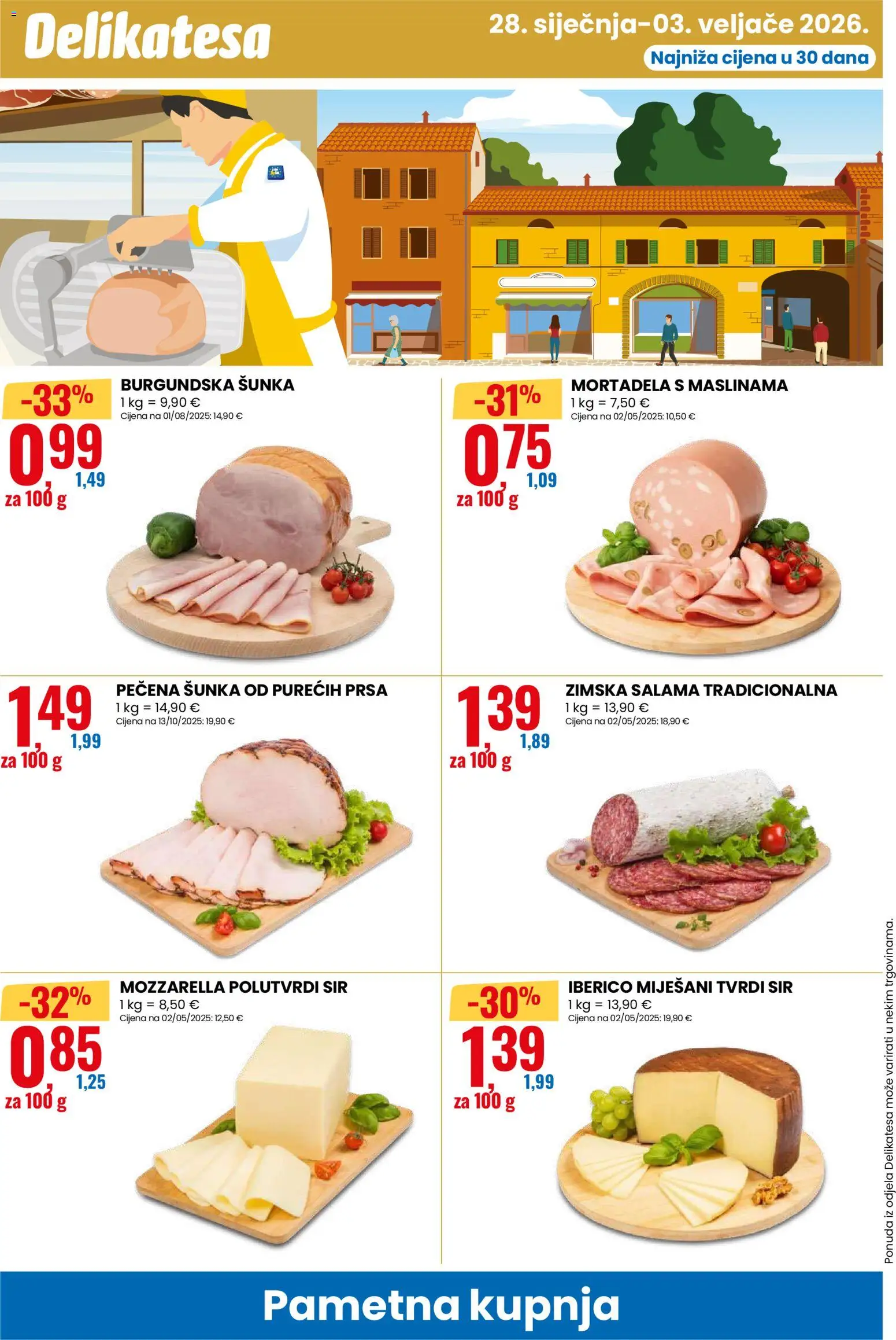 Eurospin katalog | vrijedi od 28.01.2026 | Stranica: 14 | Proizvodi: Mozzarella, Sir, Salama, Šunka