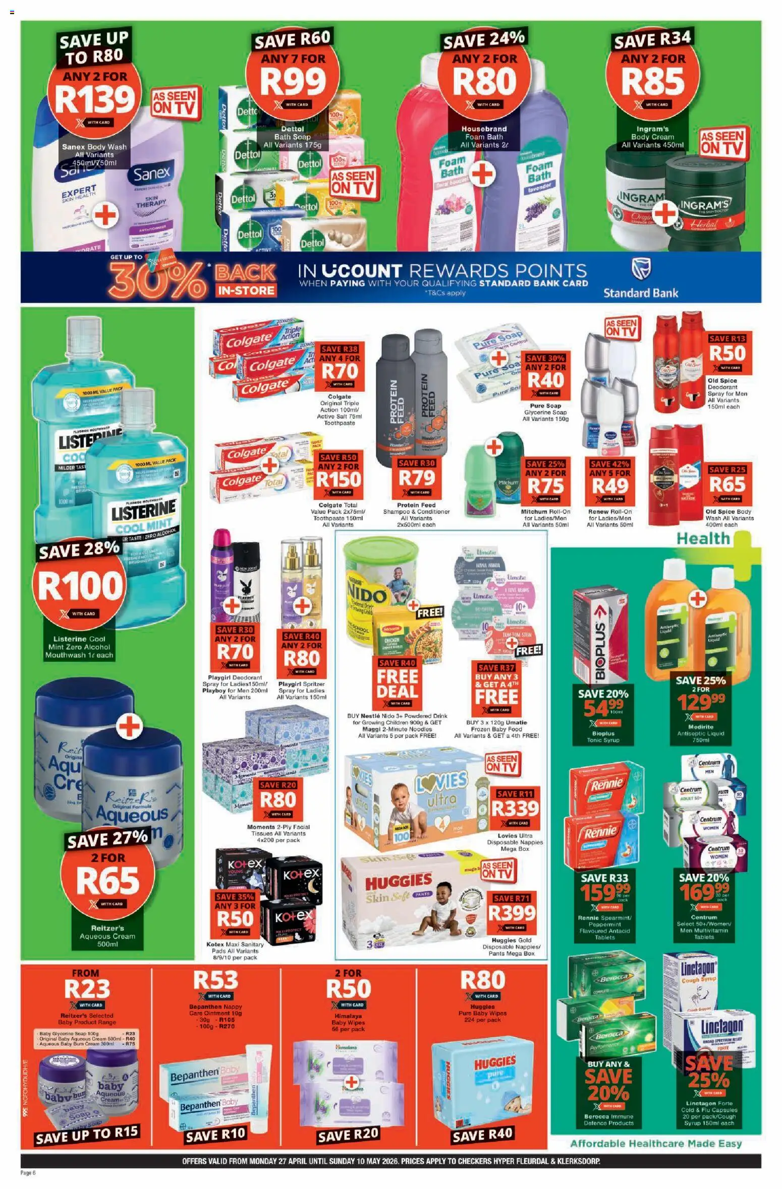 New Checkers catalogue – valid from 27.04.2026 | Page: 6 | Products: Pants, Tonic, Bath foam, Toothpaste