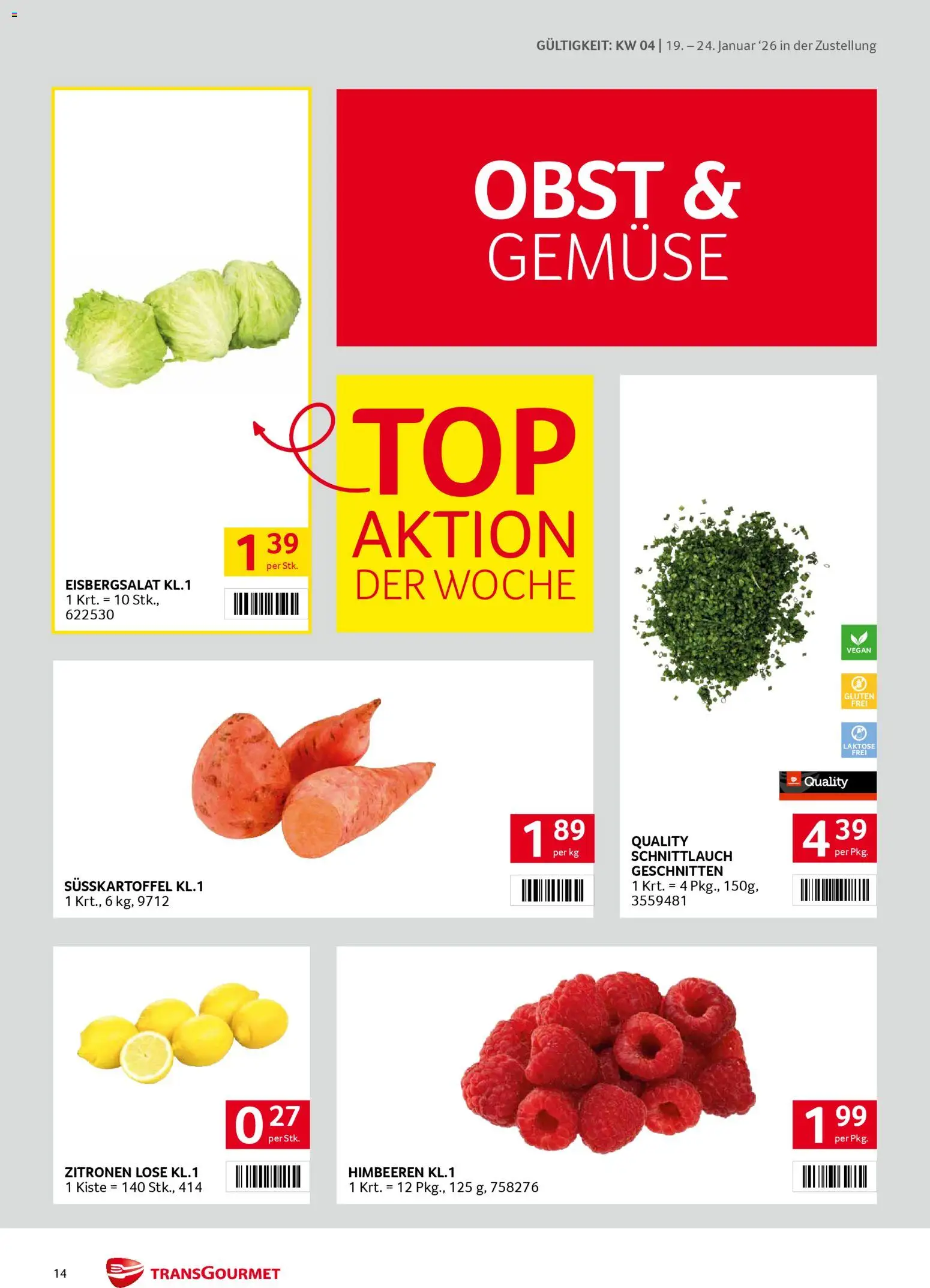 Transgourmet Zustellaktion gültig ab 19.01.2026 | Seite: 14 | Produkte: Gemüse, Obst