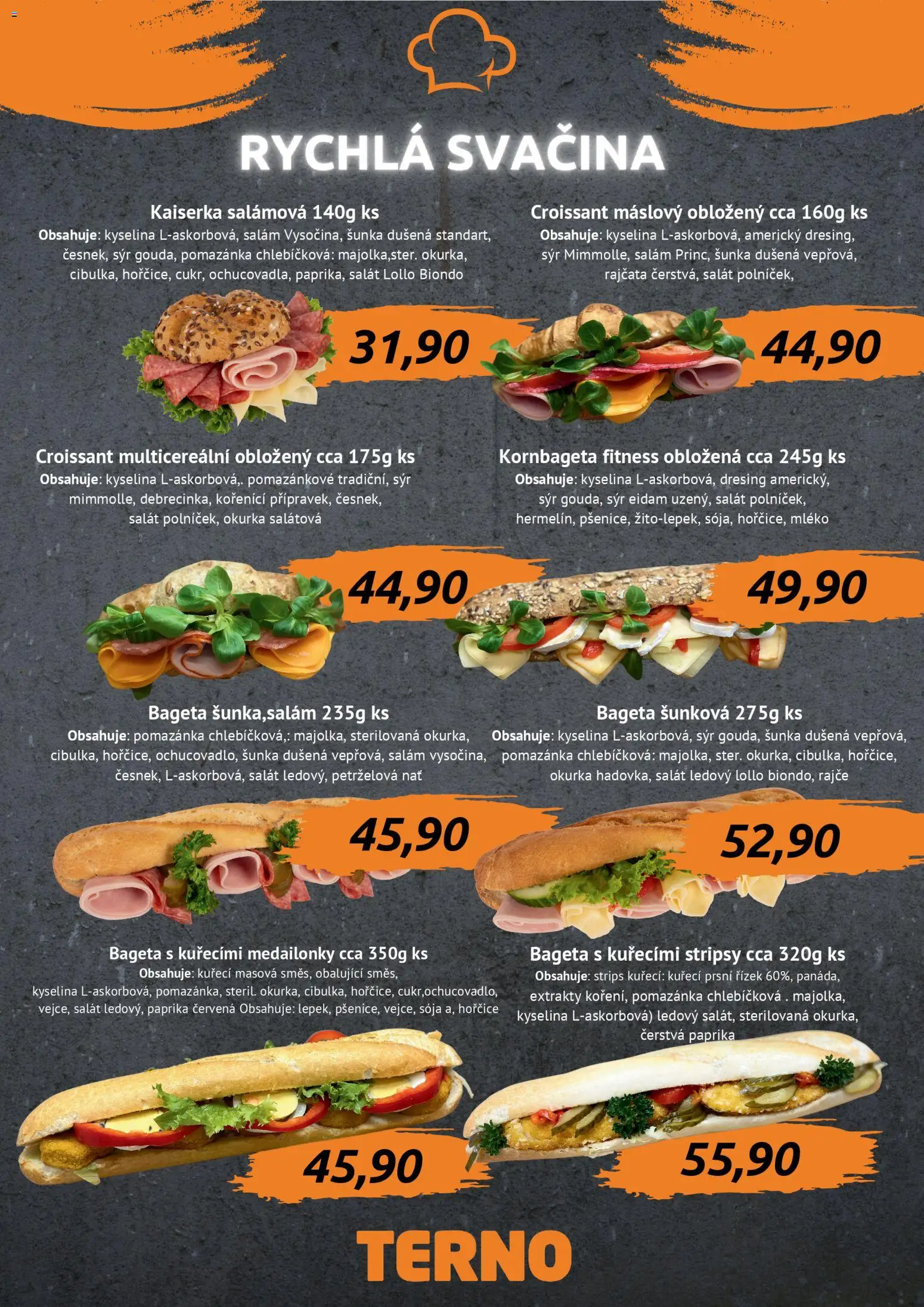 Terno leták - Grill Zlín – Studená kuchyně od 07.04.2026 | Strana: 18 | Produkty: Rajčata, Kornbageta, Pomazánka, Croissant