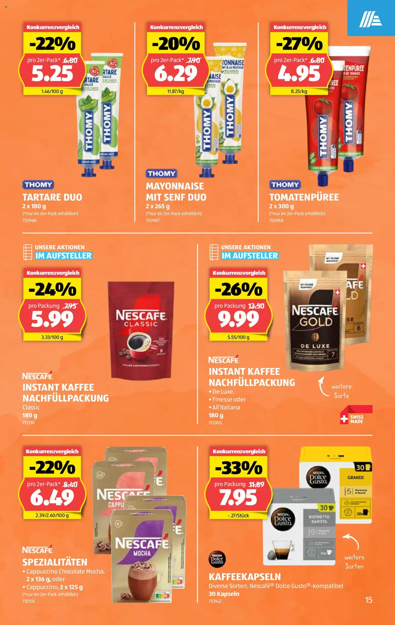 Aldi aktionen – gültig ab 09.04.2026 | Seite: 15 | Produkte: Tomatenpüree, Kaffee, Mayonnaise