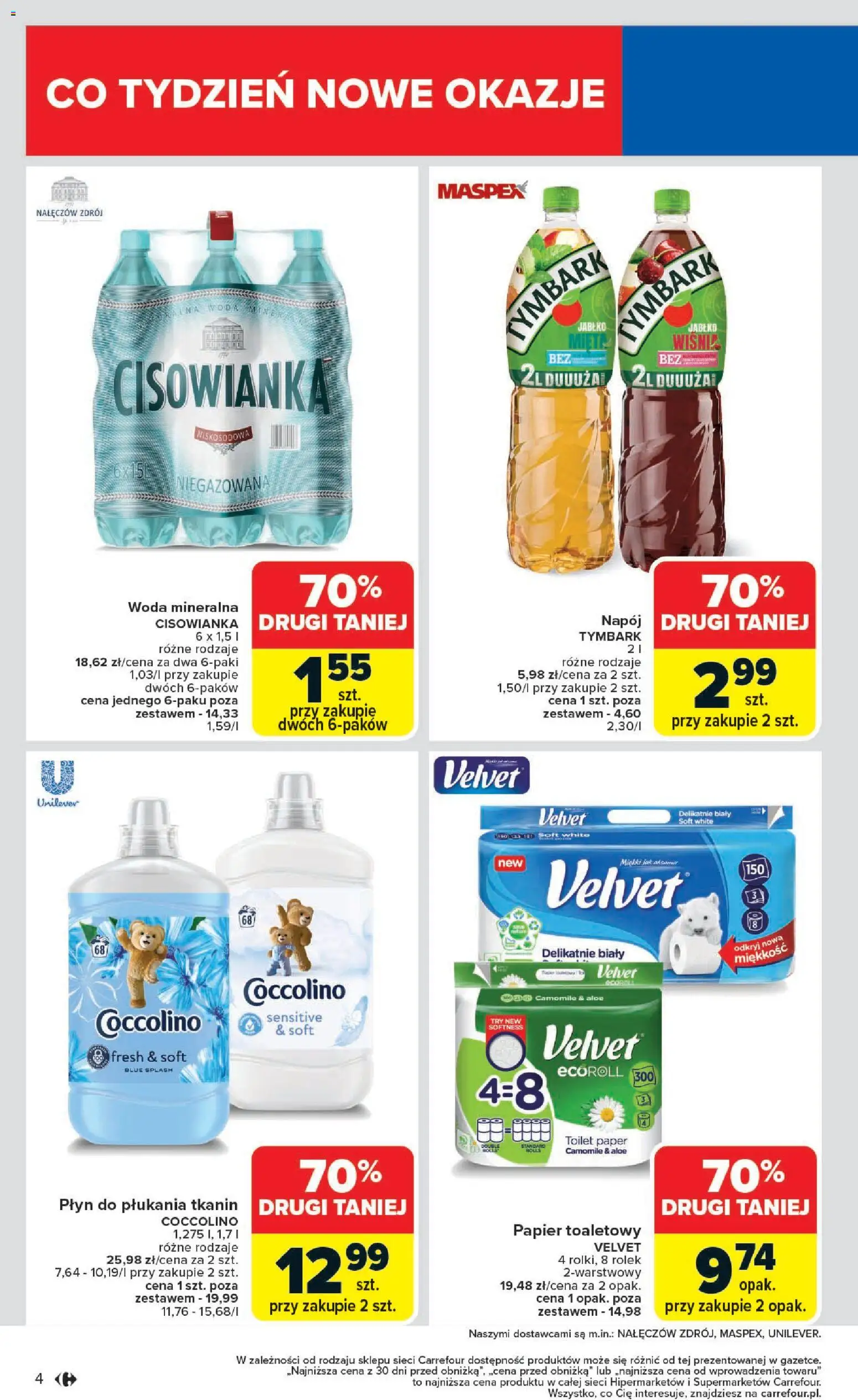 Carrefour Gazetka od 27.10.2025 | Strona: 6 | Produkty: Papier toaletowy, Coccolino, Płyn do płukania tkanin, Woda