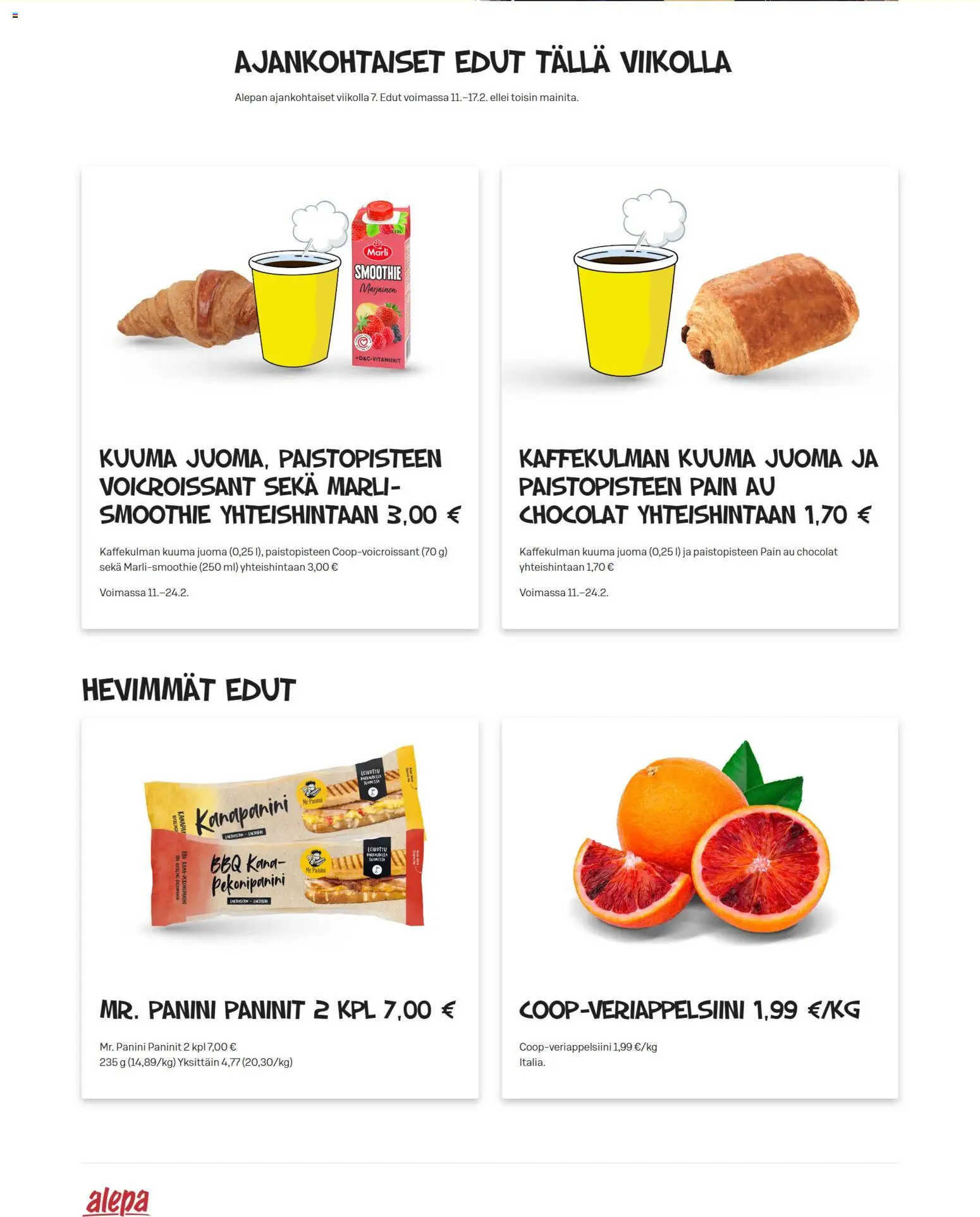 Alepa tarjoukset – voimassa 11.02.2026 alkaen | Sivu: 1 | Tuotteet: Kana