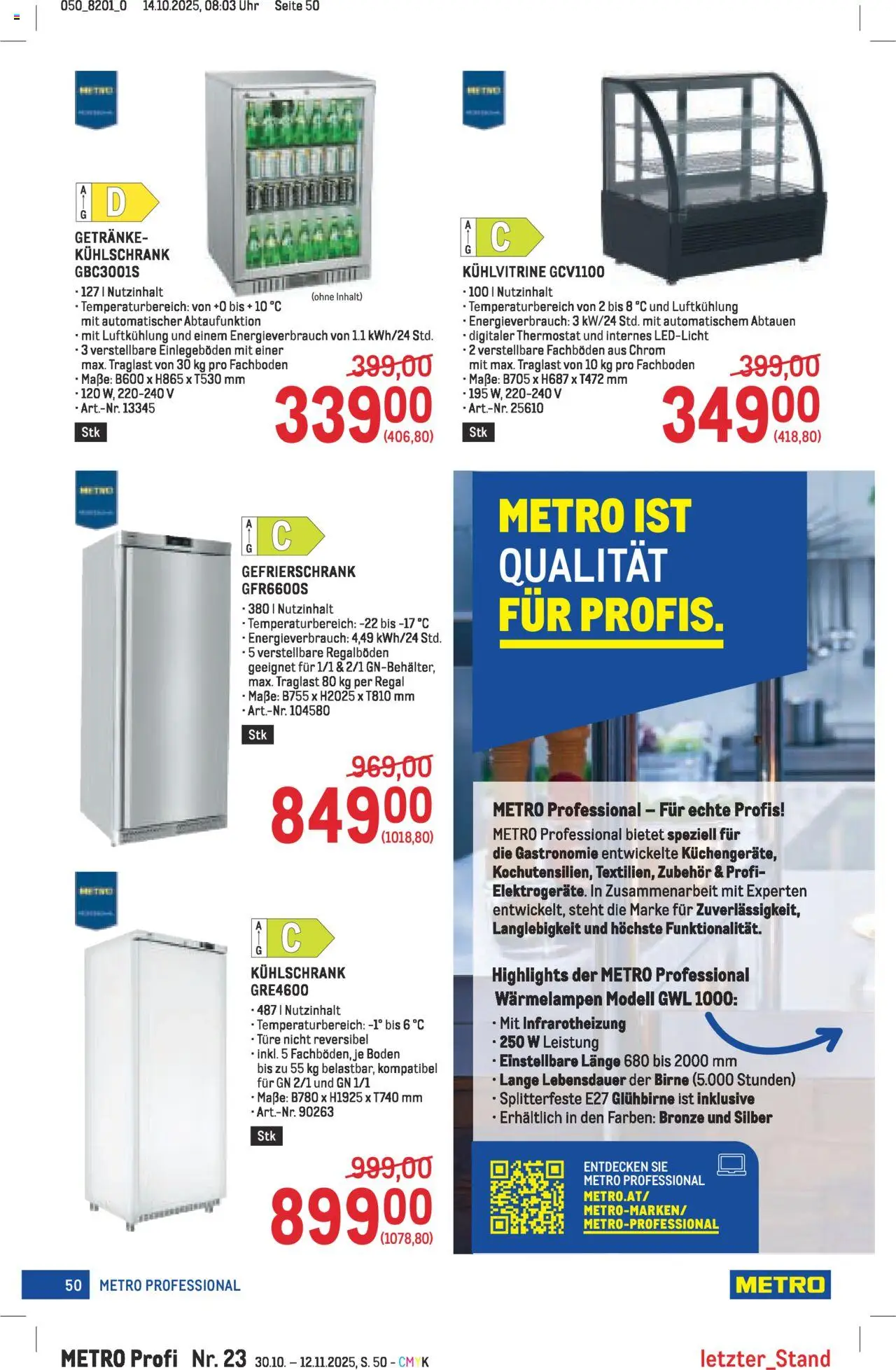 Metro angebote Profi gültig ab 30.10.2025 | Seite: 50 | Produkte: Birne, Uhr, Kühlschrank, Regal