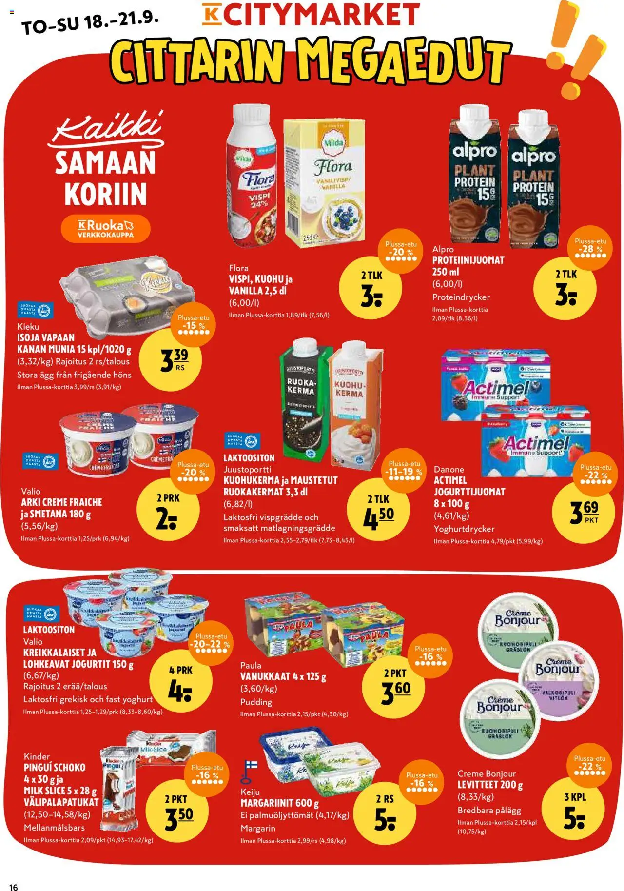 K-Citymarket tarjoukset – voimassa 18.09.2025 alkaen | Sivu: 16 | Tuotteet: Valkosipuli, Smetana, Kerma