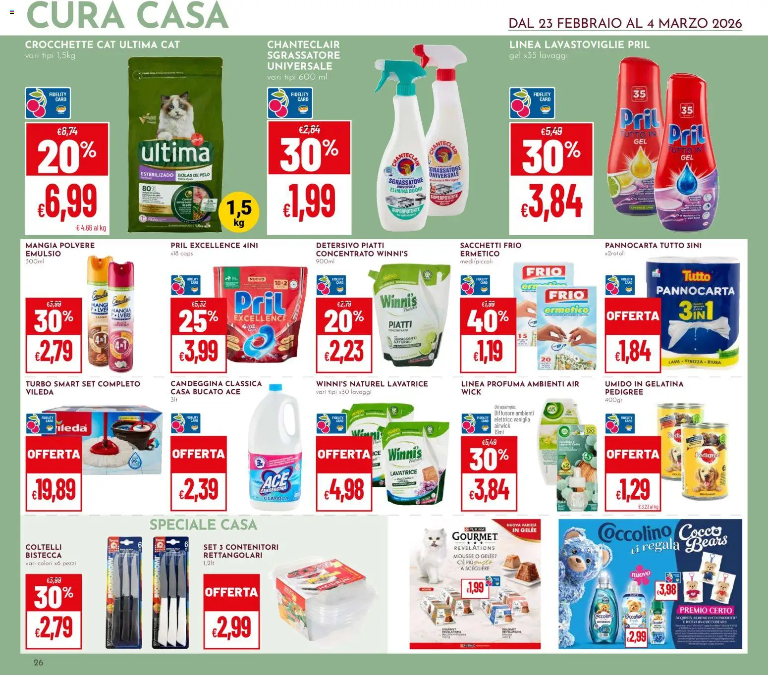 Volantino Pan del 23.02.2026 | Pagina: 26 | Prodotti: Candeggina, Crocchette, Lavastoviglie, Cocco