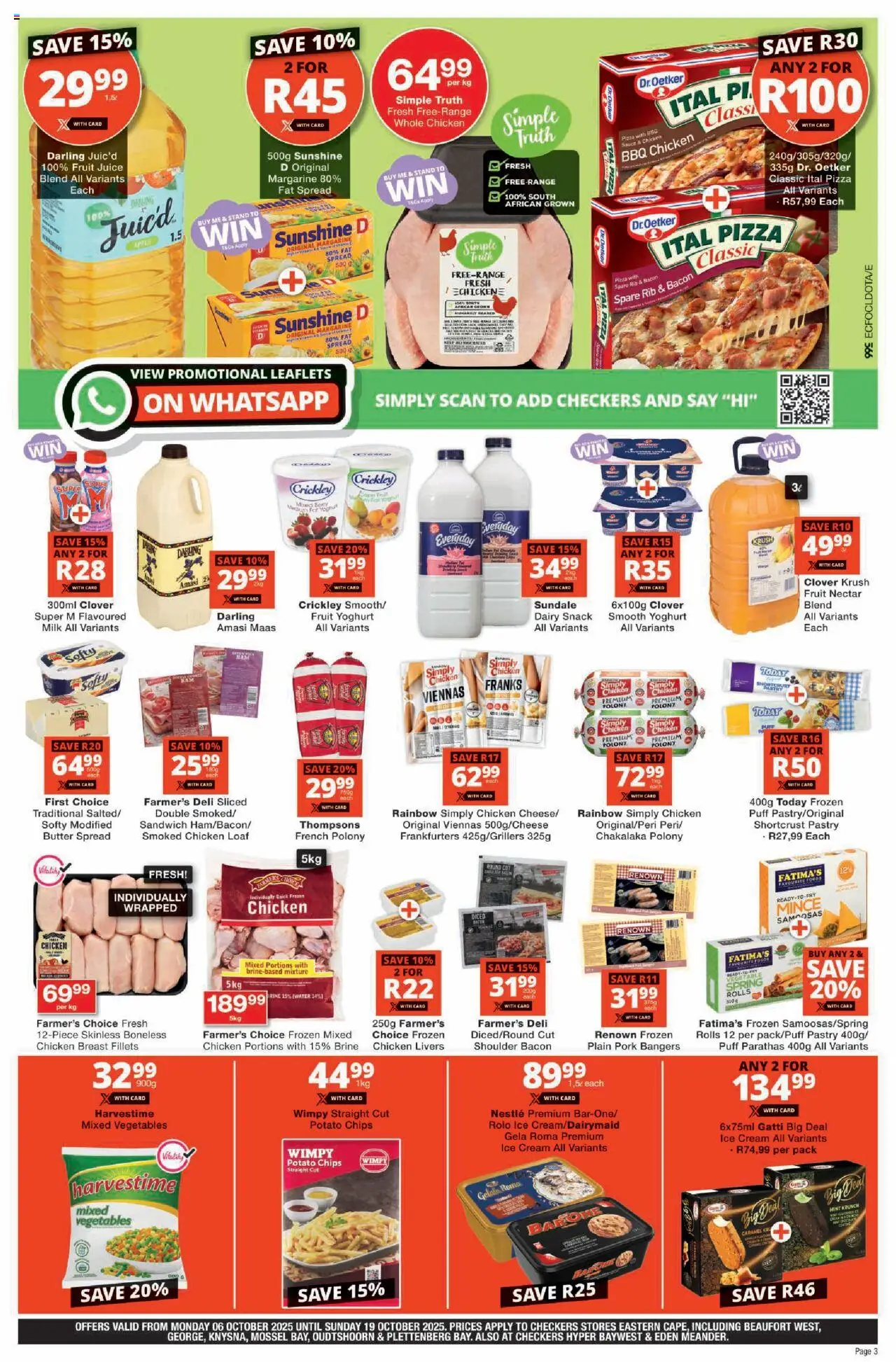New Checkers catalogue – valid from 06.10.2025 | Page: 3 | Products: Margarine, Chicken, Vegetables, Bacon