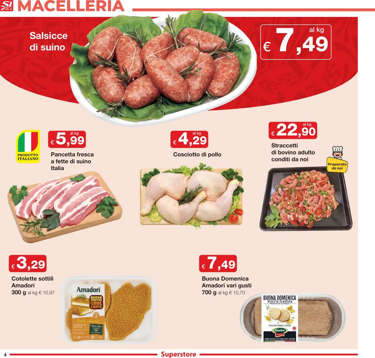 Volantino Sì con Te del 27.11.2025 | Pagina: 4 | Prodotti: Bovino, Pollo, Pancetta, Suino