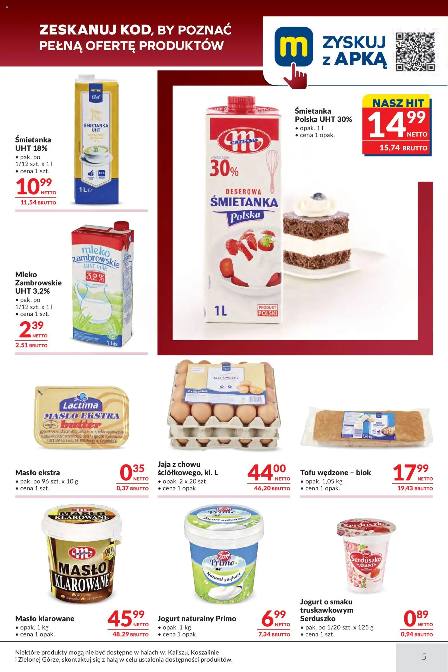 Makro gazetka - Oferta dla gastronomii od 07.04.2026 | Strona: 5 | Produkty: Jogurt naturalny, Mleko, Masło, Jogurt