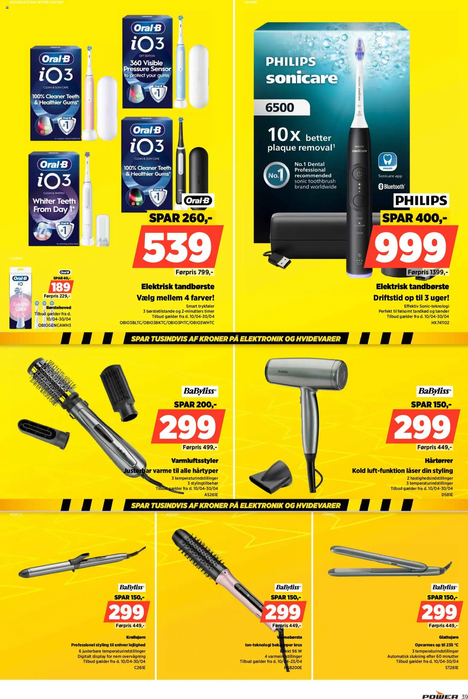 Power tilbudsavis – gyldig fra 10.04.2026 | Side: 39 | Produkter: Tandbørste, Elektrisk Tandbørste, Krøllejern, Glattejern