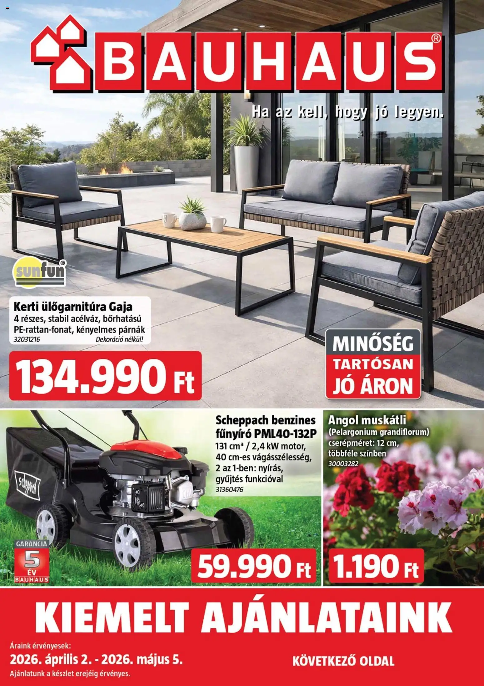 Bauhaus akciós ujság - amely érvényes a következő dátumtól: 02.04.2026 | Oldal: 1 | Termékek: Fűnyíró, Dekoráció