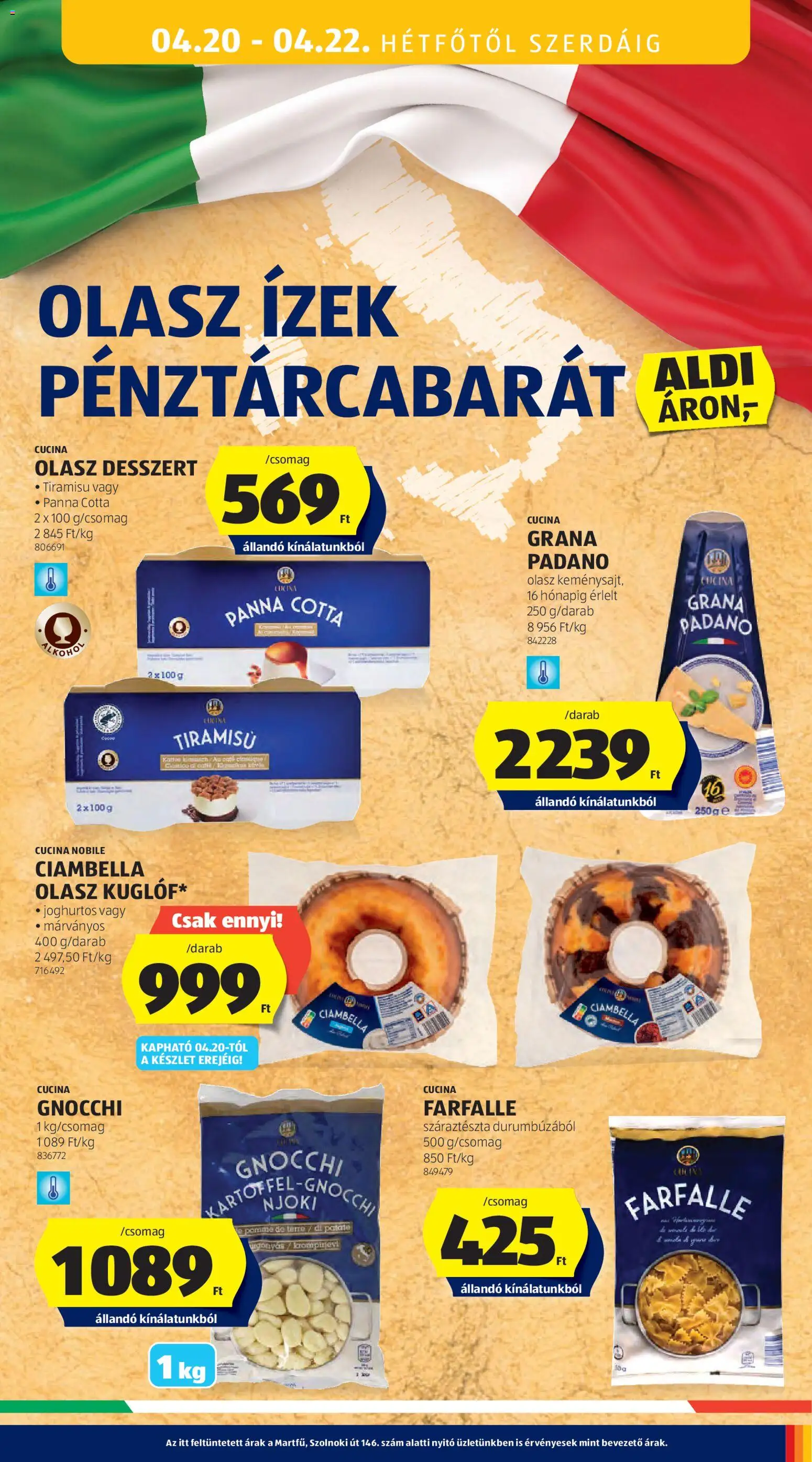 Aldi akciós ujság - amely érvényes a következő dátumtól: 16.04.2026 | Oldal: 45 | Termékek: Tiramisu, Farfalle, Száraztészta, Panna cotta