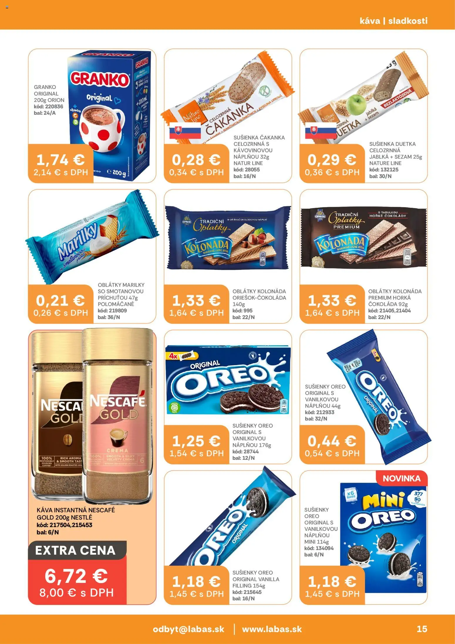 Nové Labaš akcie – leták je platný od 10.04.2026 | Strana: 15 | Produkty: Káva, Jablká, Čokoláda, Granko