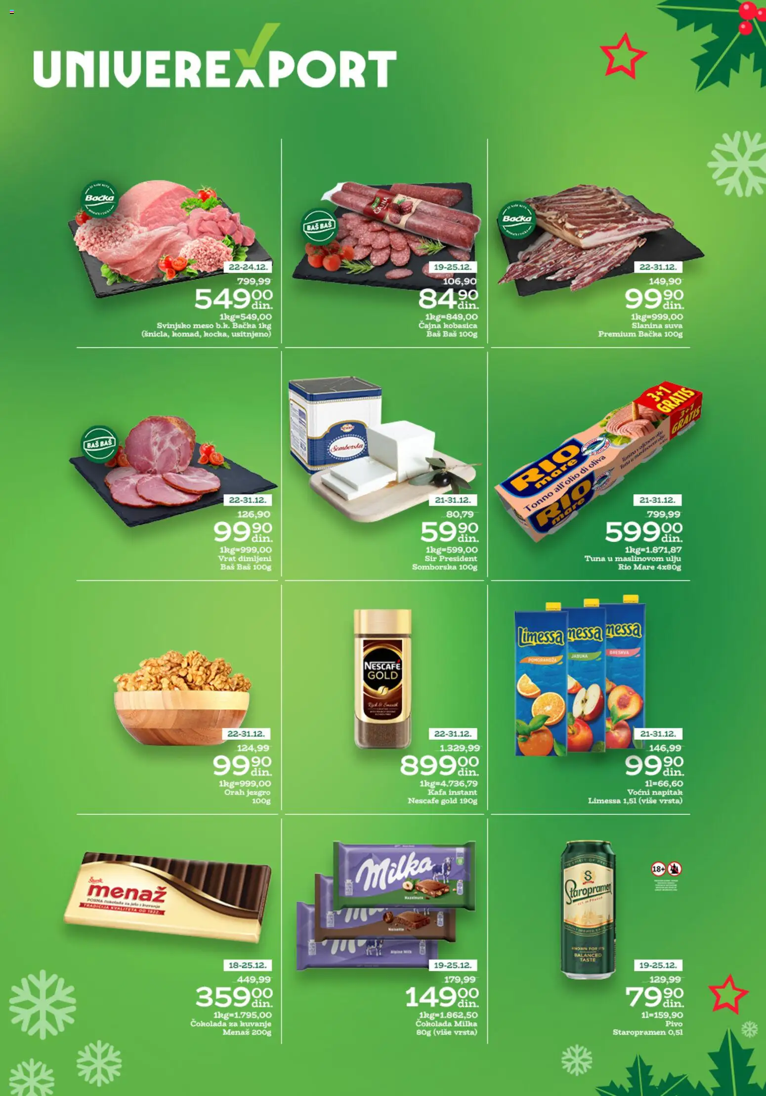 Univerexport katalog - važi od 22.12.2025 | Strana: 1 | Proizvode: Milka, Sir, Kafa, Pivo