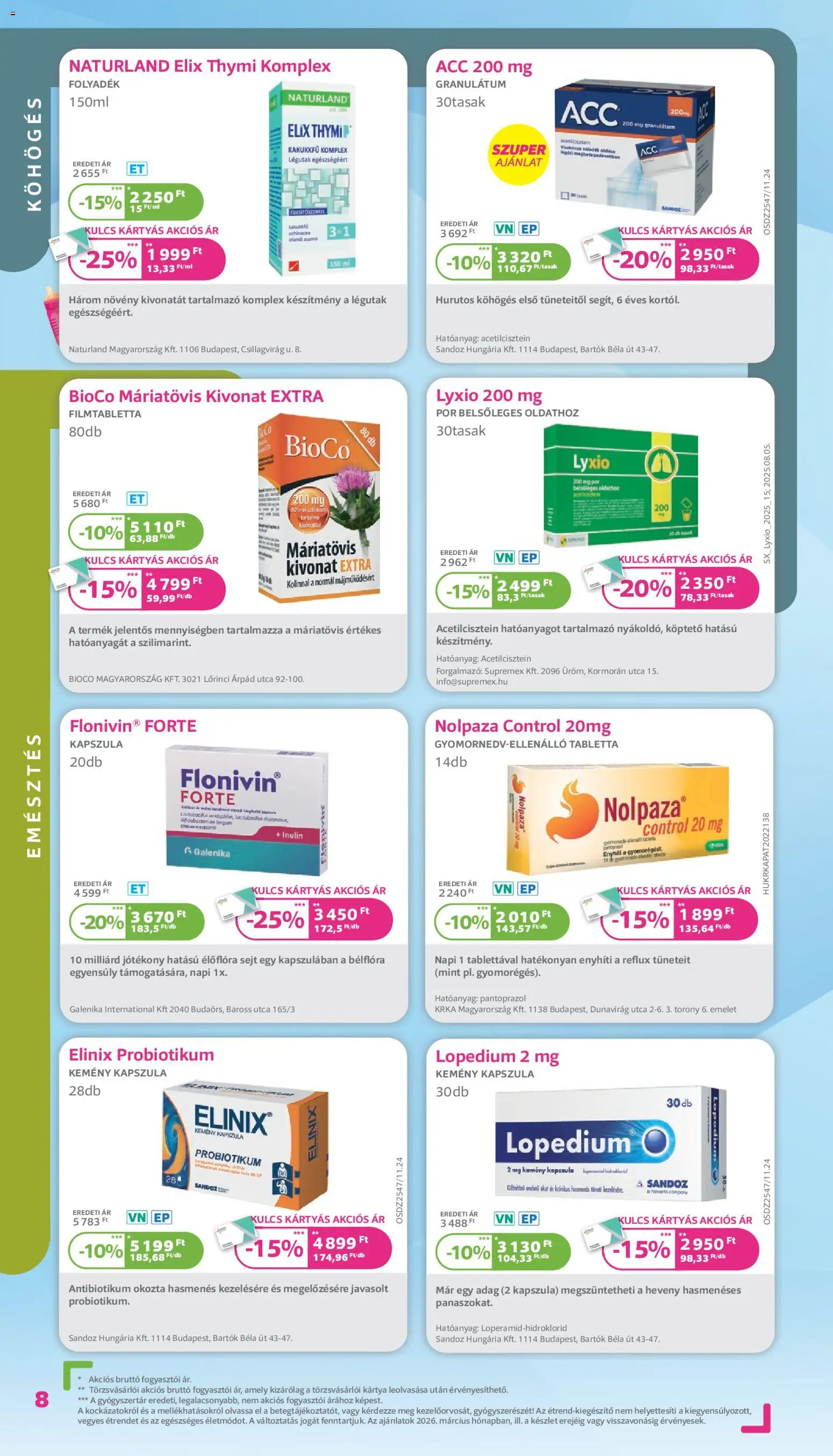 Kulcs Patika akciós ujság - amely érvényes a következő dátumtól: 01.03.2026 | Oldal: 8 | Termékek: Kakukkfű